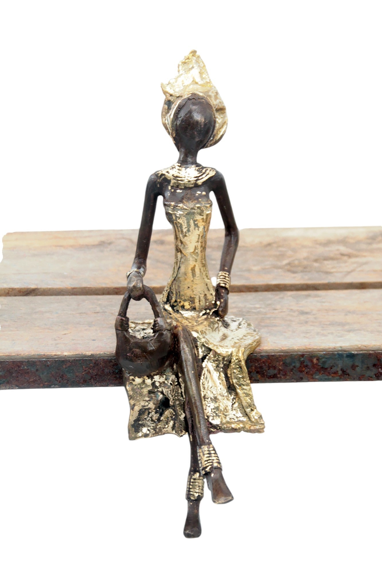 Bronze assis 25 cm doré n°10 Bronzes d&#39;Afrique
