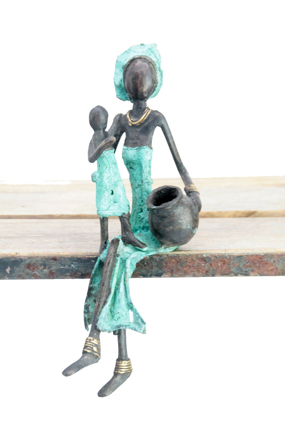 Bronze assis 25 cm turquoise n°12 Bronzes d&#39;Afrique