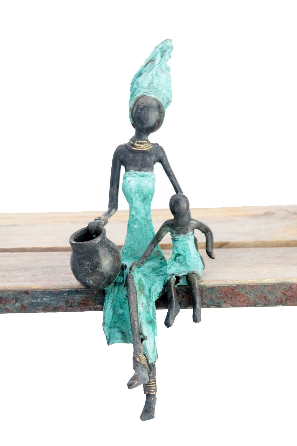 Bronze assis 25 cm turquoise n°14 Bronzes d&#39;Afrique