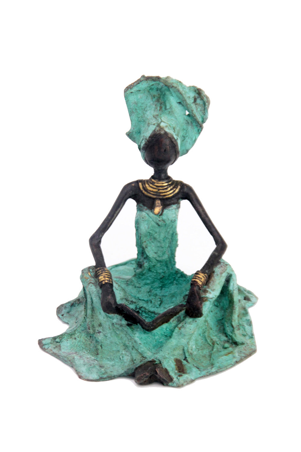 Bronze assis au sol 25 cm turquoise n°4 Bronzes d'Afrique
