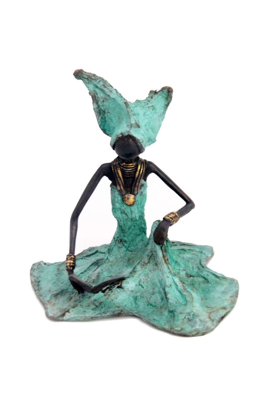 Bronze assis au sol 25 cm turquoise n°7 Bronzes d&#39;Afrique
