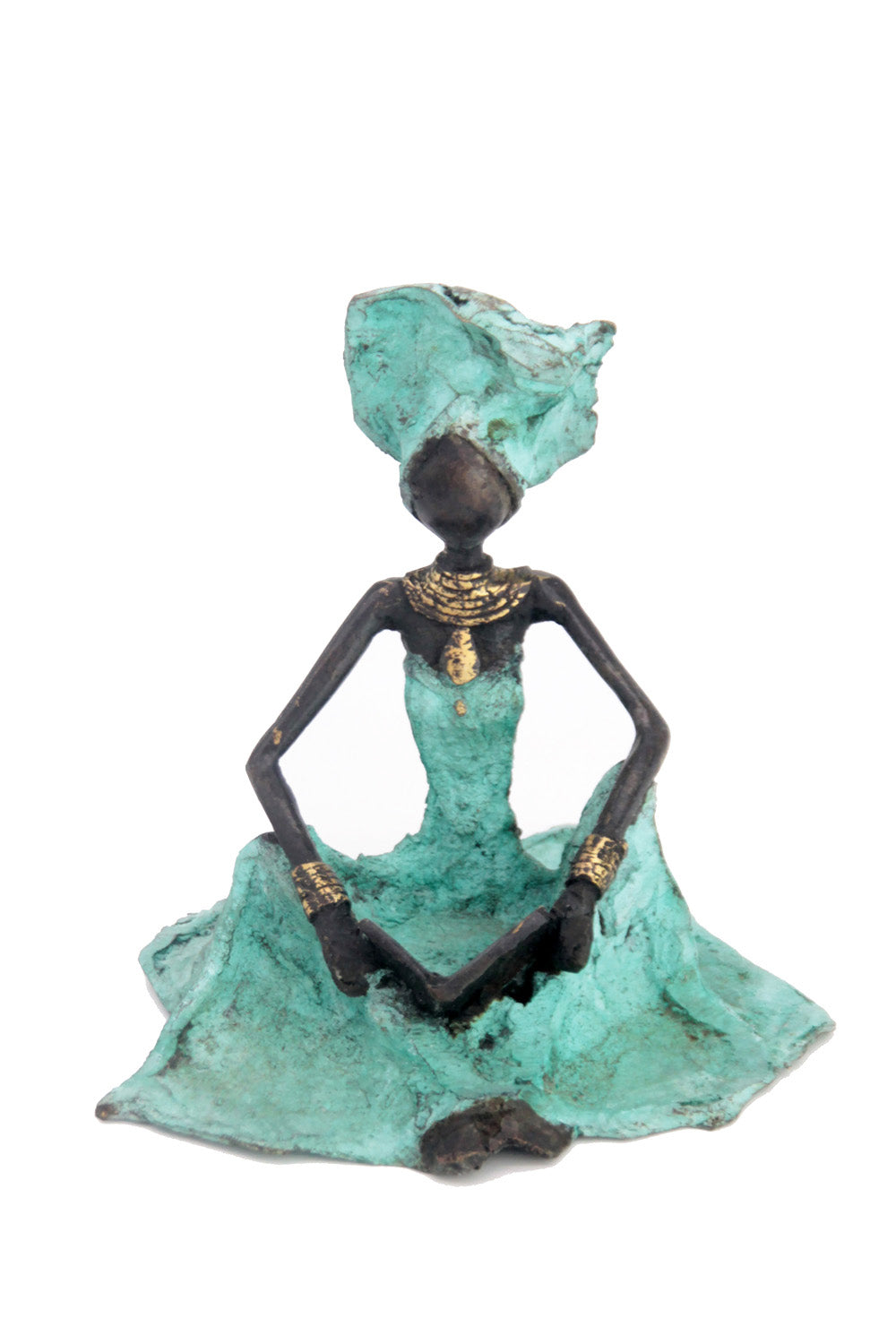 Bronze assis au sol 25 cm turquoise n°9 Bronzes d'Afrique
