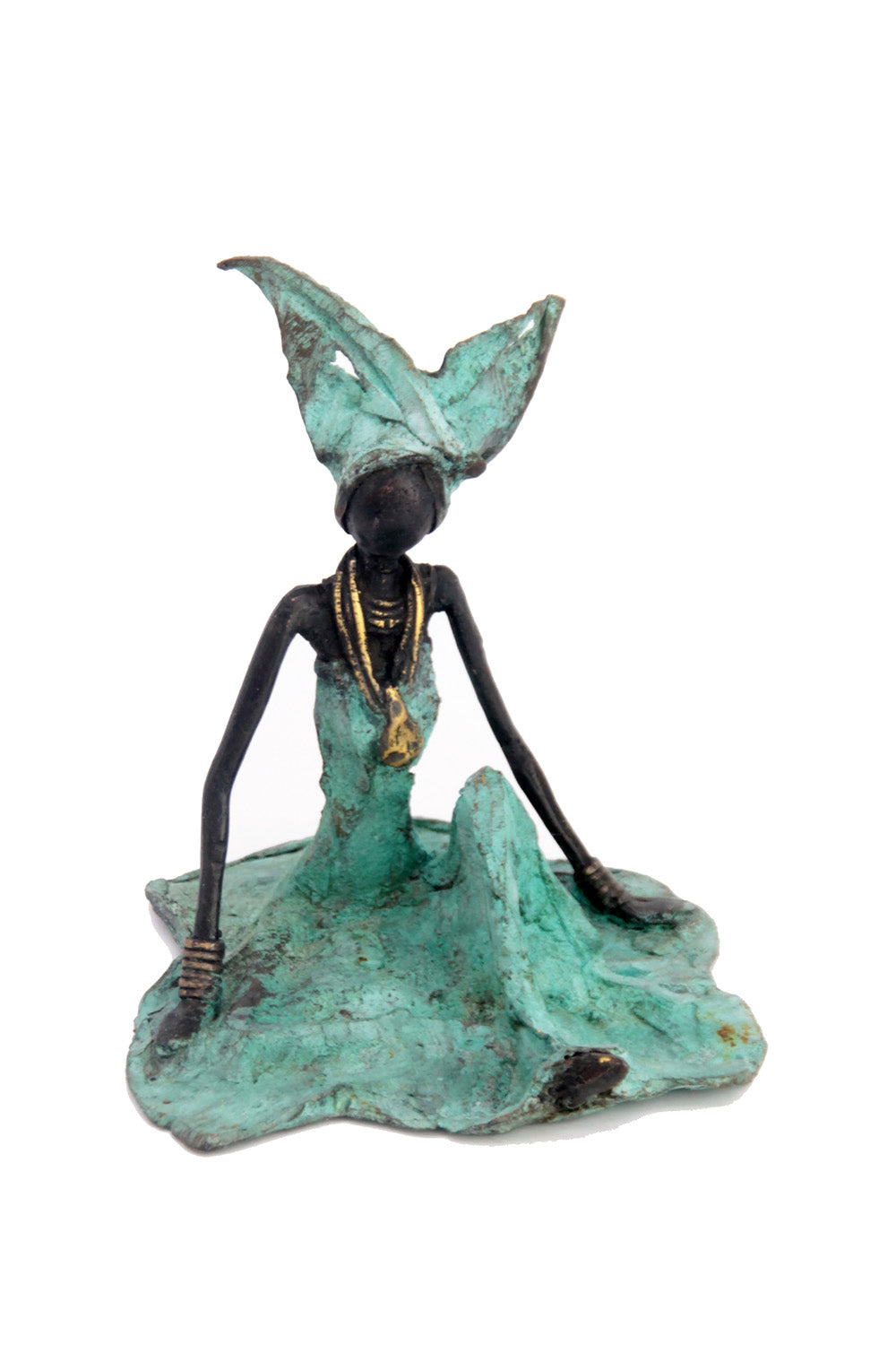 Bronze assis au sol 25 cm turquoise n°10 Bronzes d&#39;Afrique