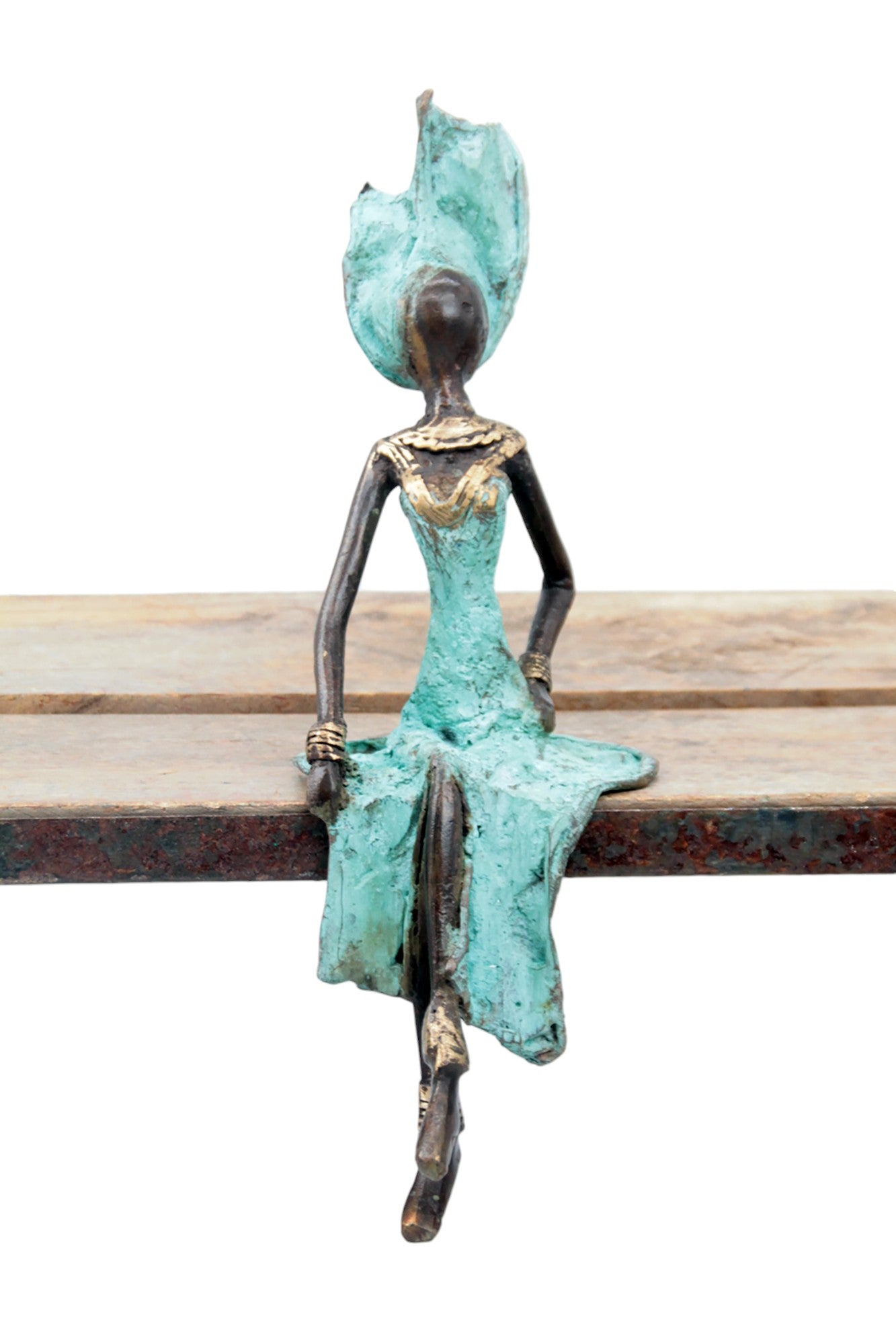 Bronze assis 25 cm turquoise n°4 Bronzes d&#39;Afrique