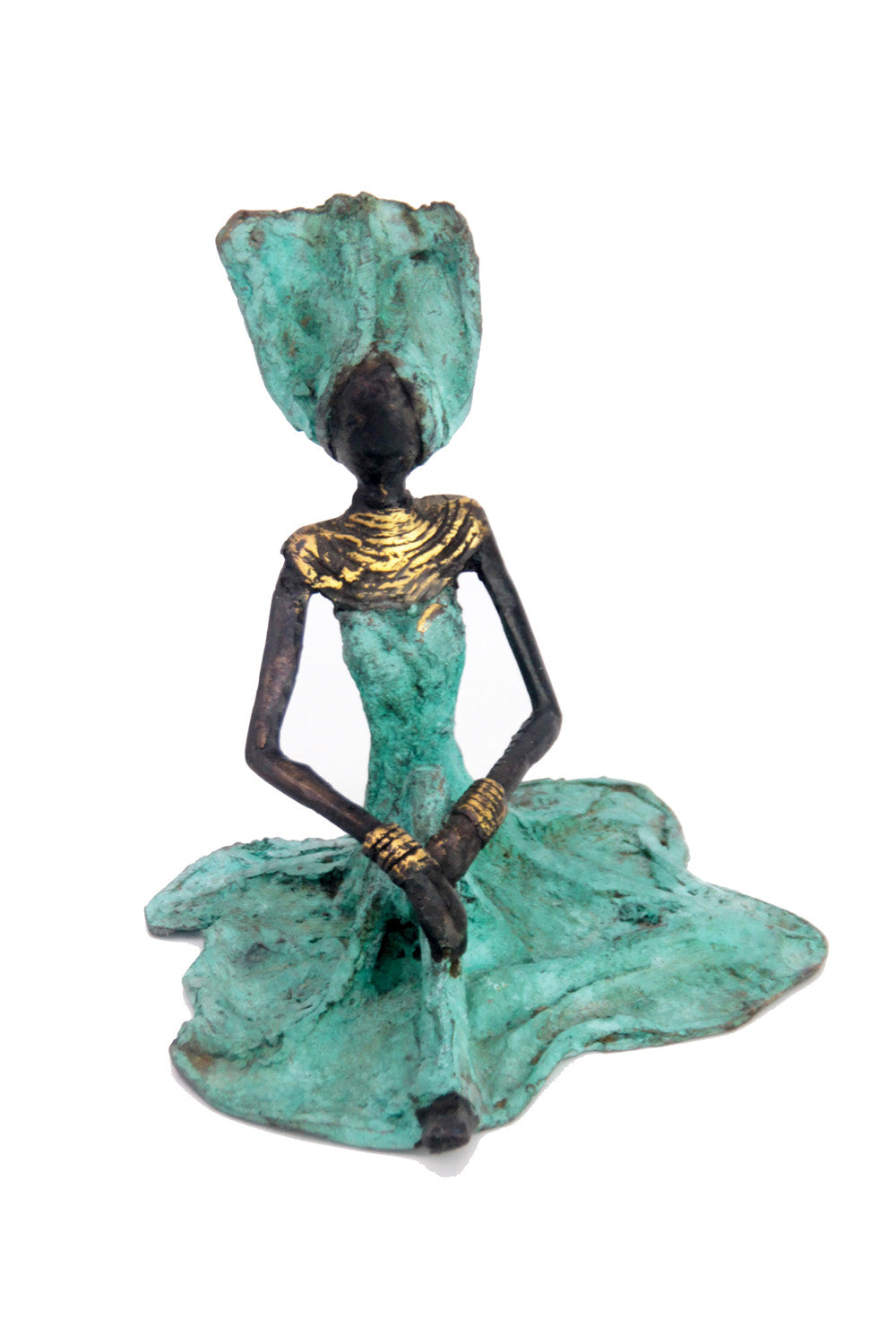 Bronze assis au sol 25 cm turquoise n°12 Bronzes d'Afrique