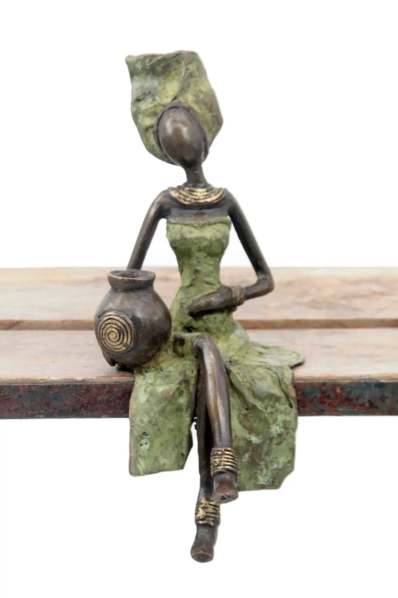 Bronze assis 25 cm vert n°5 Bronzes d&#39;Afrique