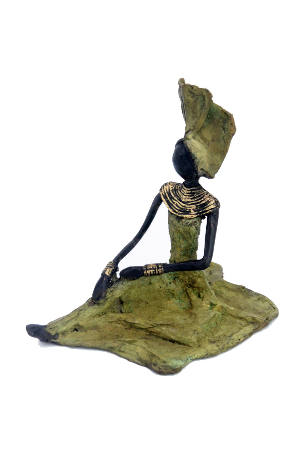 Bronze assis au sol 25 cm vert n°4 Bronzes d&#39;Afrique