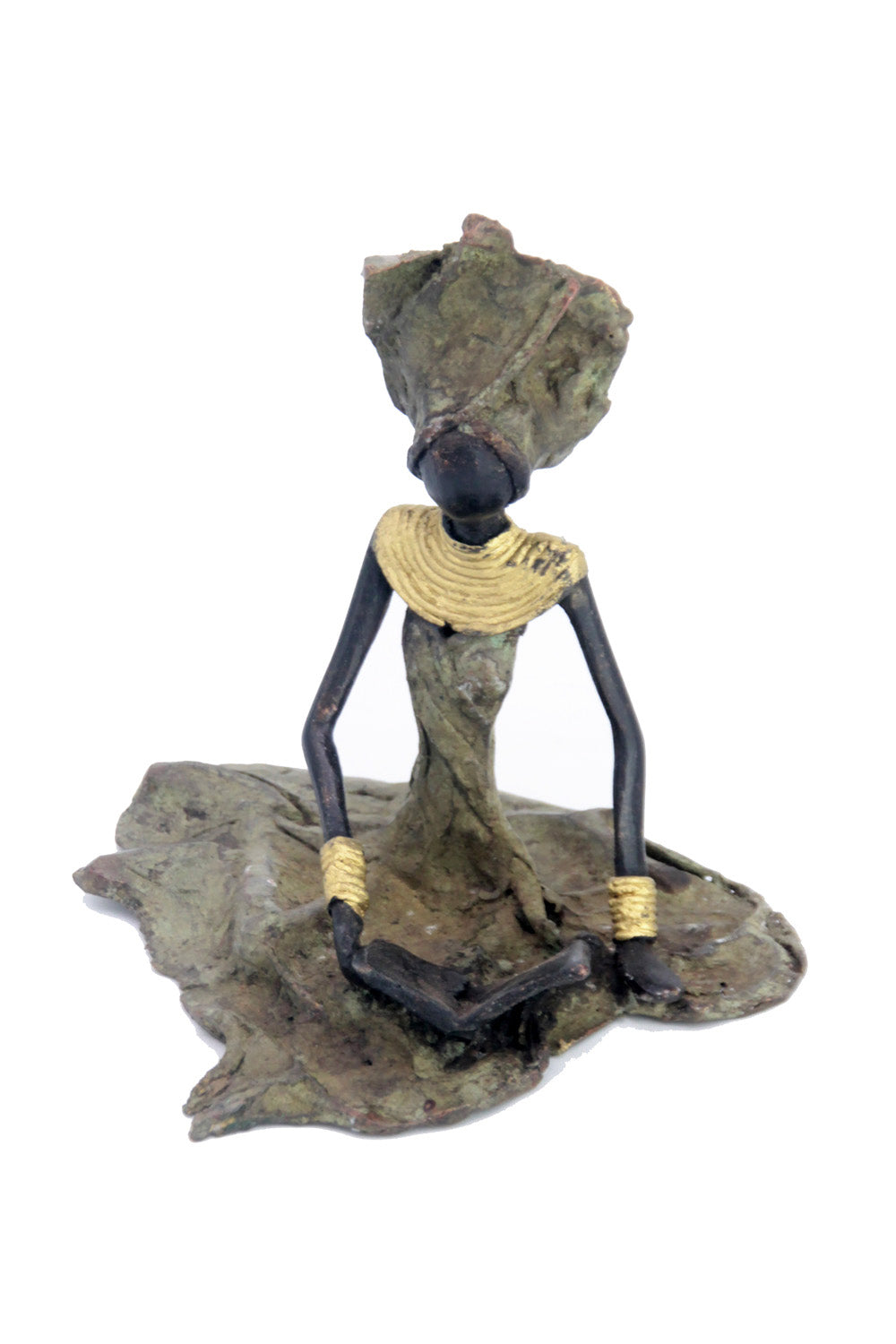 Bronze assis au sol 25 cm vert n°9 Bronzes d&#39;Afrique