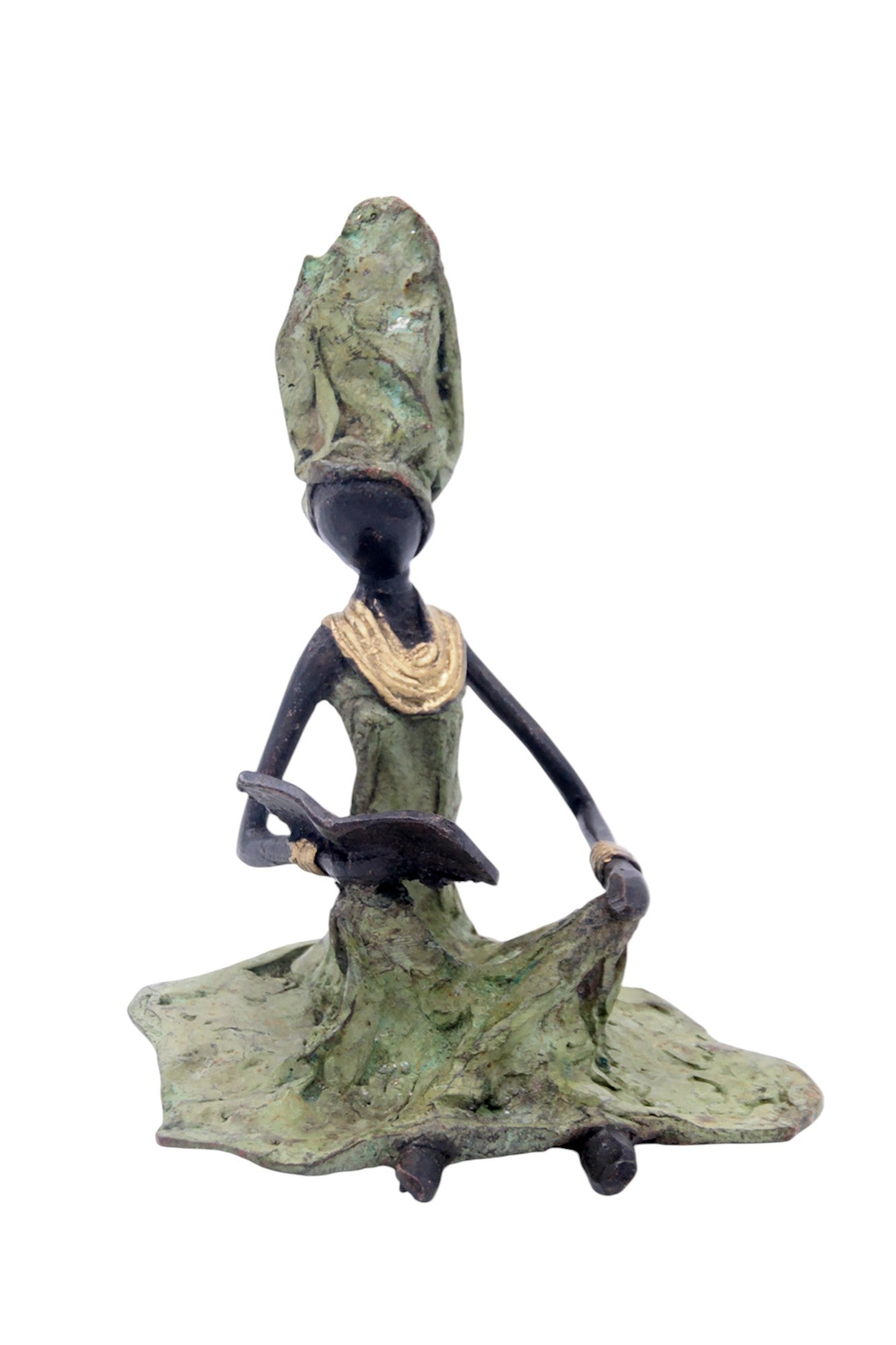 Bronze assis au sol 25 cm vert n°8 Bronzes d&#39;Afrique