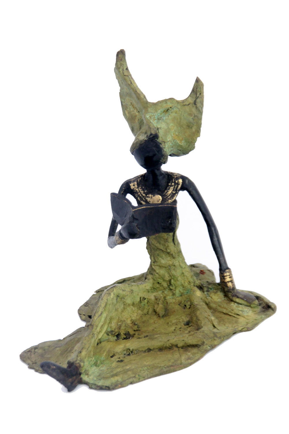 Bronze assis au sol 25 cm vert n°11 Bronzes d&#39;Afrique