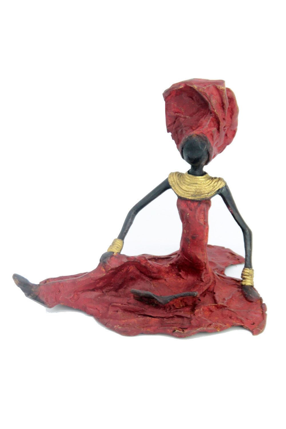 Bronze assis au sol 25 cm rouge n°4 Bronzes d&#39;Afrique