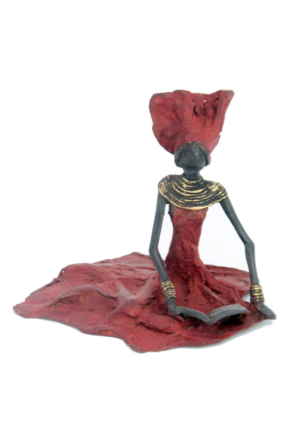 Bronze assis au sol 25 cm rouge n°11 Bronzes d&#39;Afrique