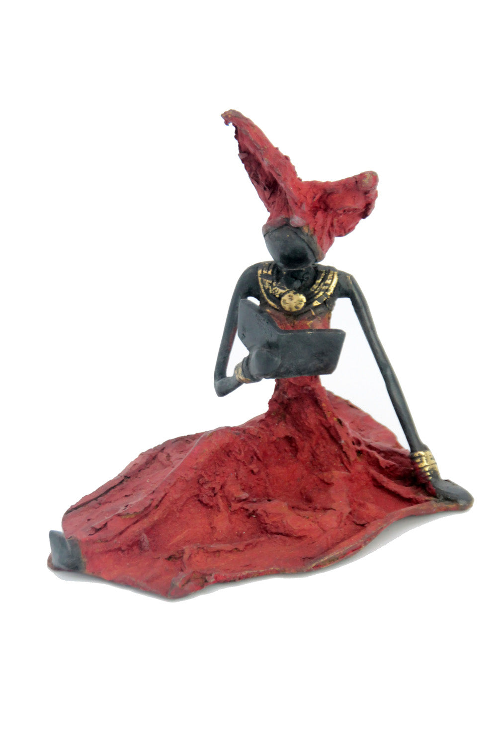 Bronze assis au sol 25 cm rouge n°12 Bronzes d&#39;Afrique