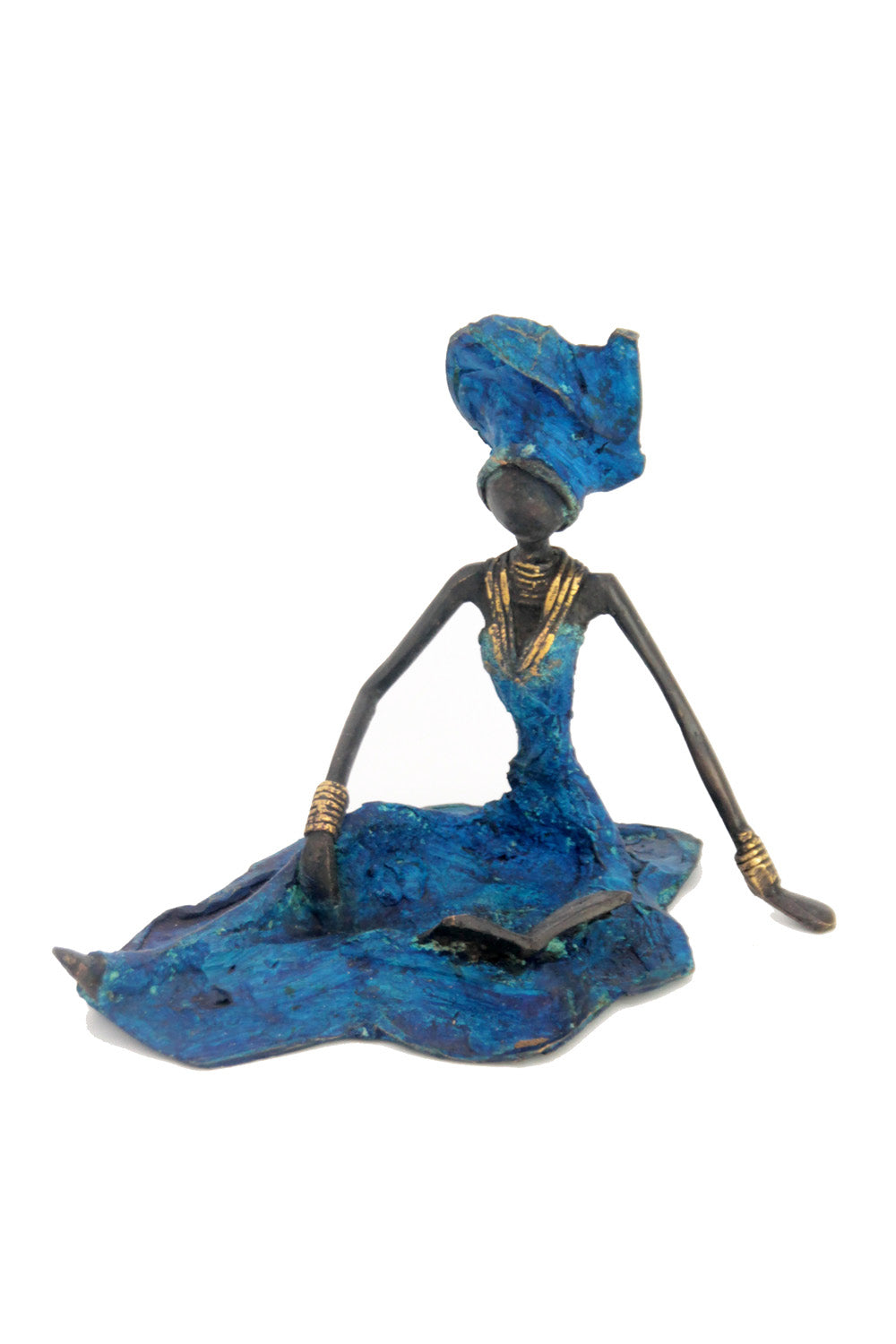 Bronze assis au sol 25 cm bleu n°5 Bronzes d&#39;Afrique