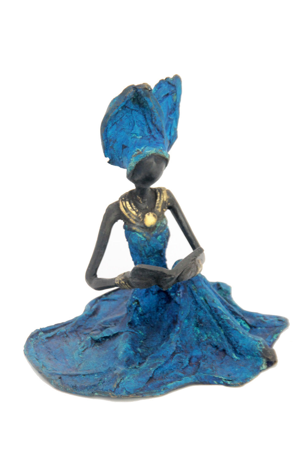 Bronze assis au sol 25 cm bleu n°6 Bronzes d&#39;Afrique