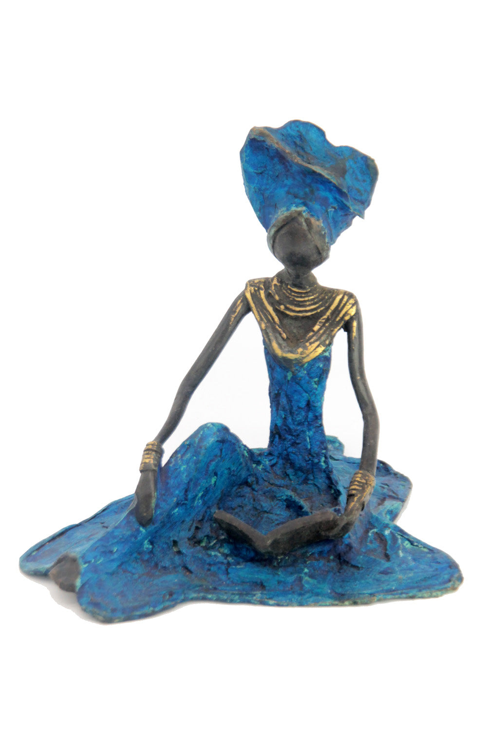 Bronze assis au sol 25 cm bleu n°10 Bronzes d&#39;Afrique