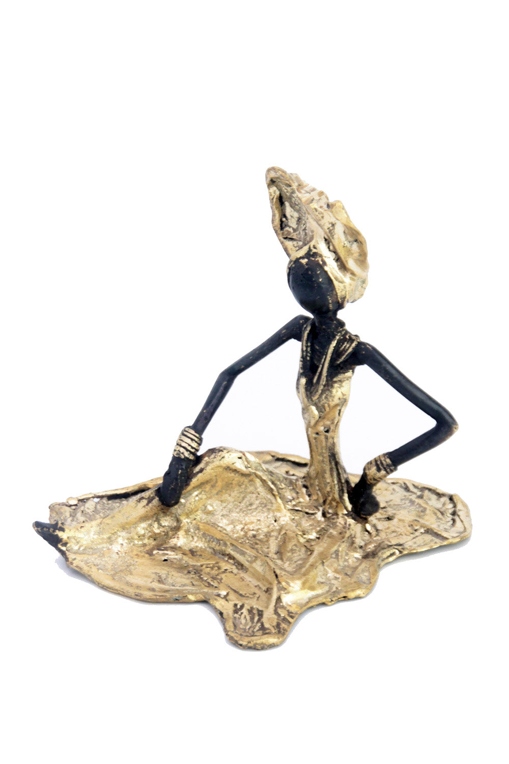 Bronze assis au sol 25 cm doré n°4 Bronzes d&#39;Afrique