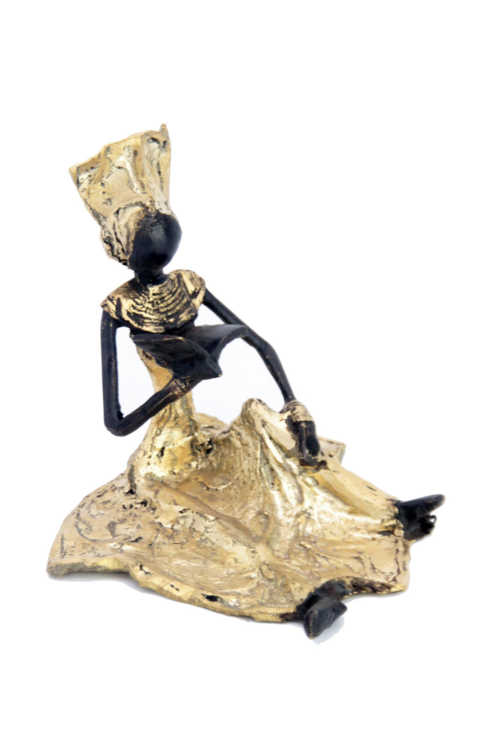 Bronze assis au sol 25 cm doré n°5 Bronzes d&#39;Afrique