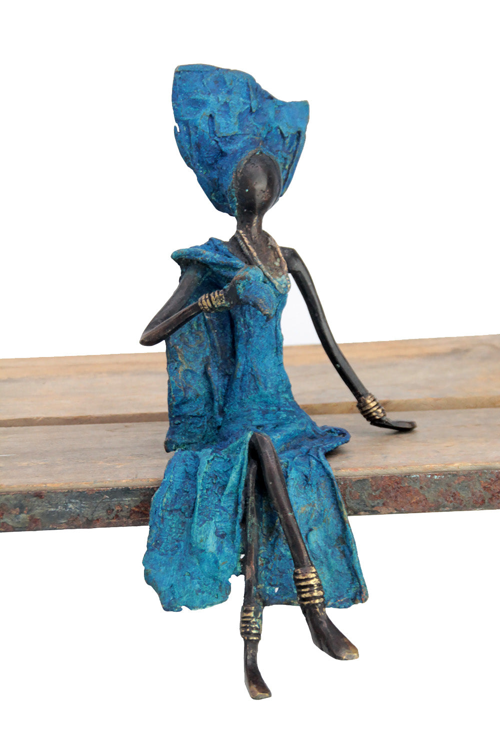 Bronze assis 25 cm bleu n°4 Bronzes d'Afrique
