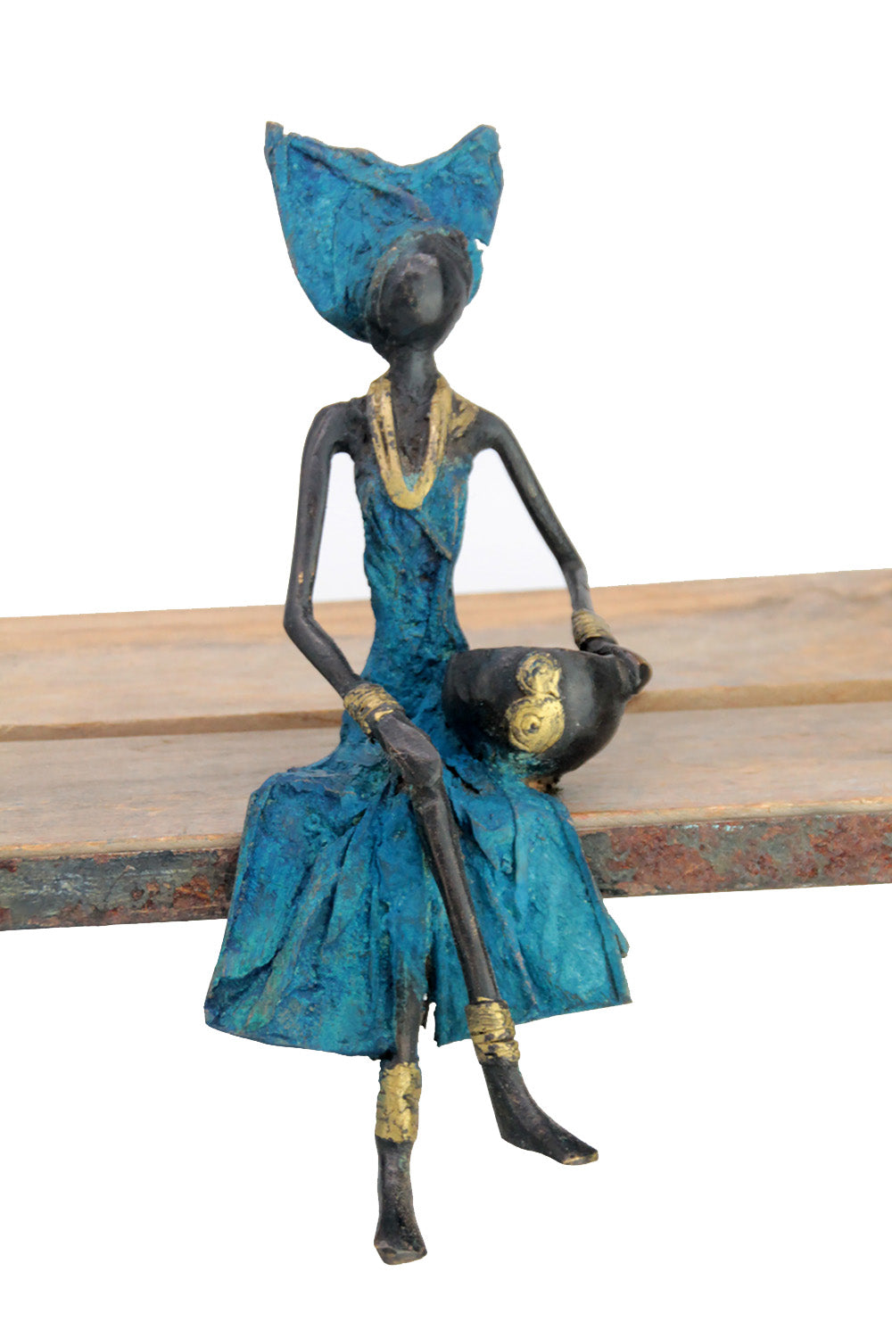 Bronze assis 25 cm bleu n°9 Bronzes d&#39;Afrique