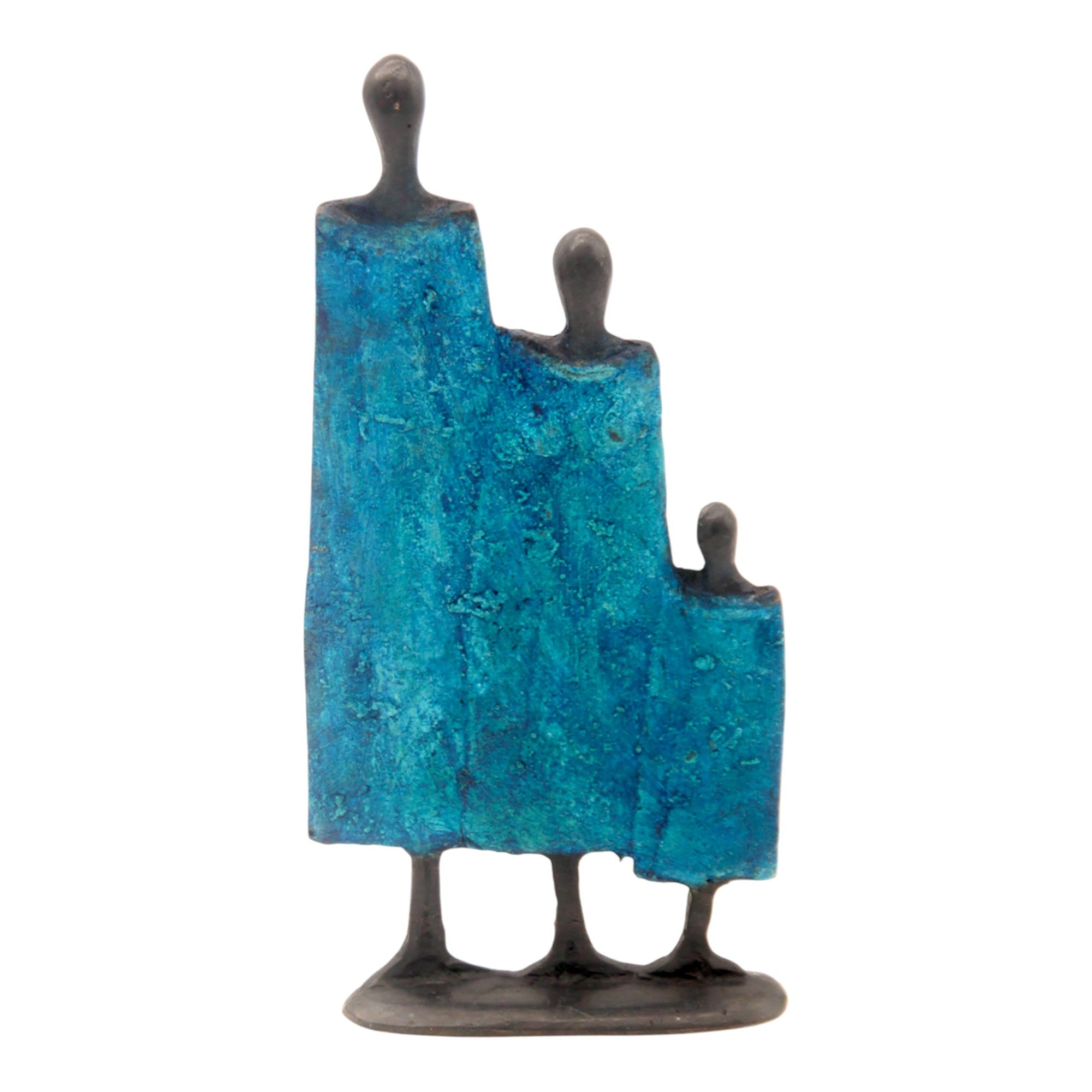 Famille 3 personnages 20 cm bleu n°1 Bronzes d'Afrique