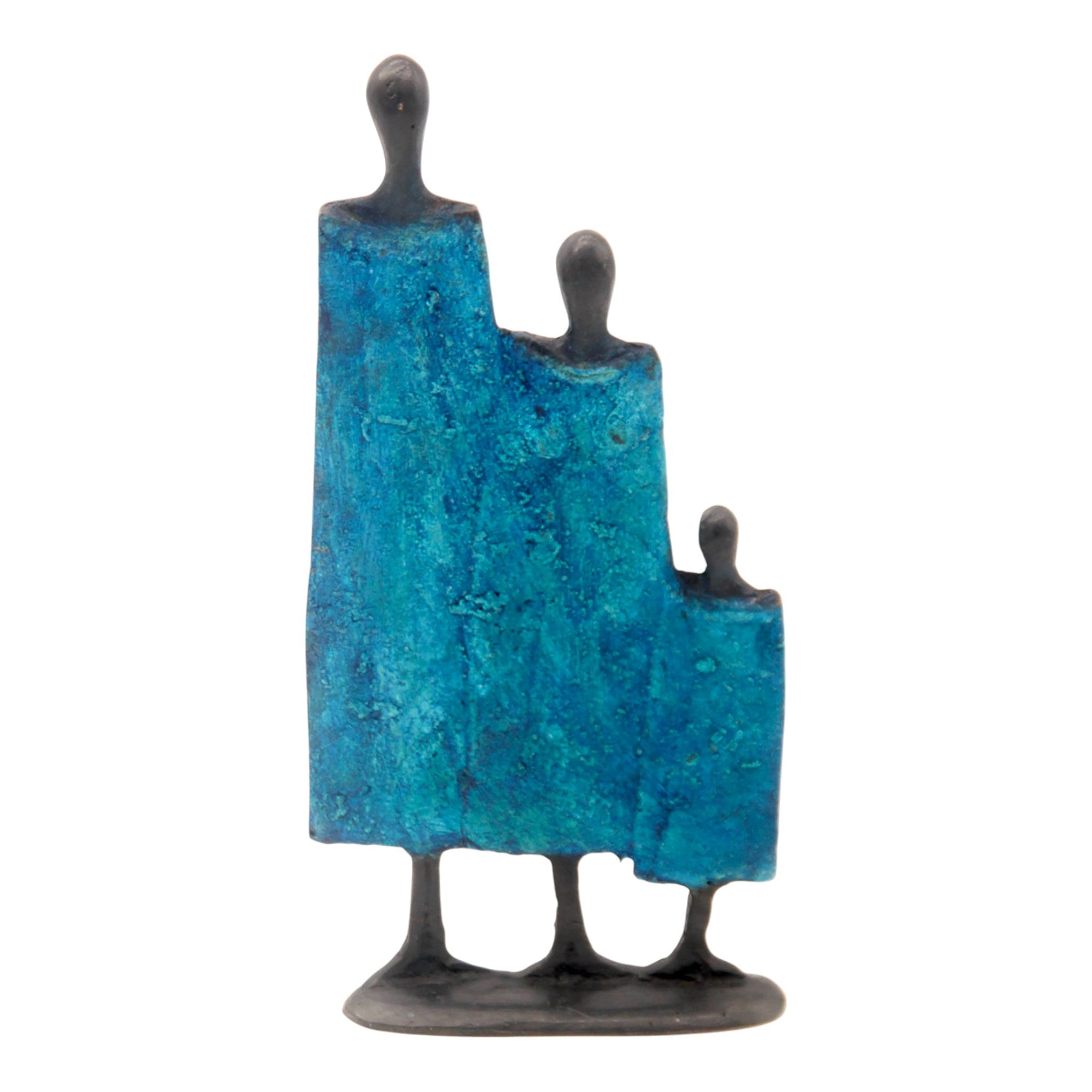 Famille 3 personnages 20 cm bleu n°1 Bronzes d'Afrique
