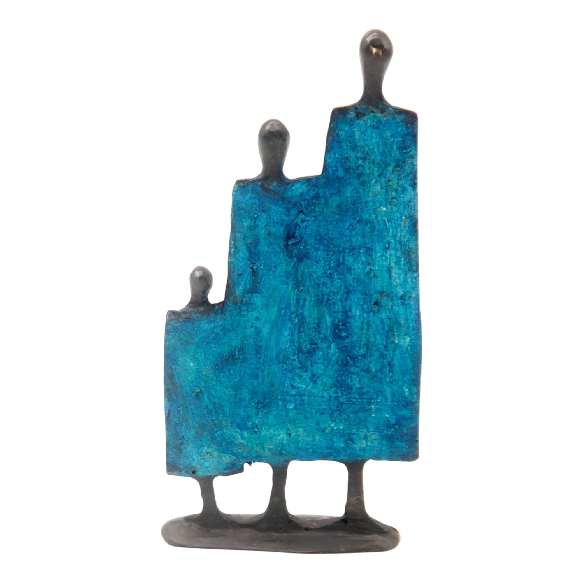 Famille 3 personnages 20 cm bleu n°1 Bronzes d'Afrique