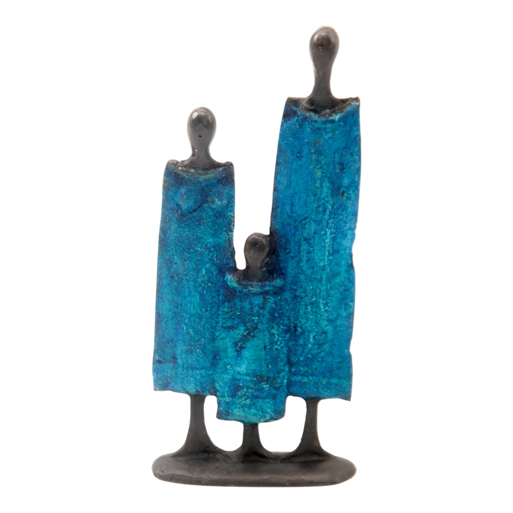 Famille 3 personnages 20 cm bleu n°2 Bronzes d'Afrique