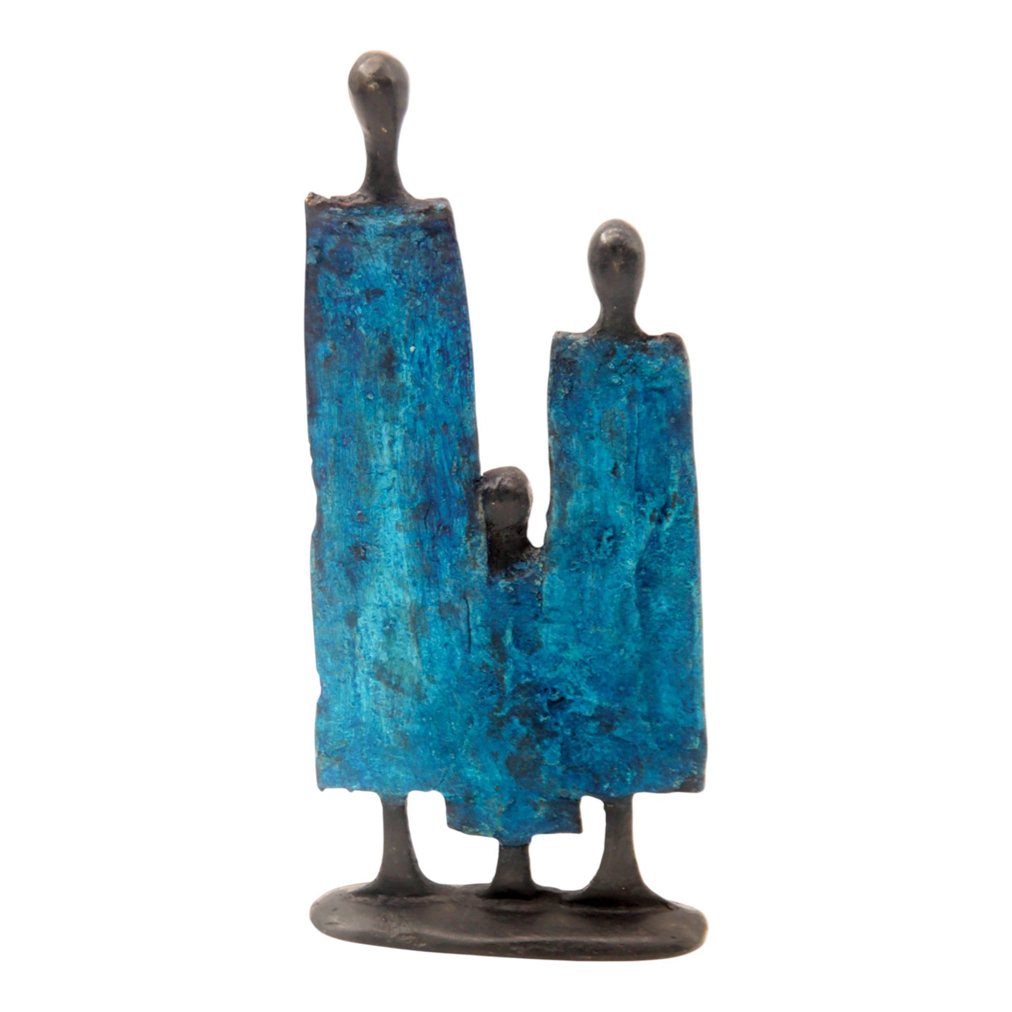 Famille 3 personnages 20 cm bleu n°2 Bronzes d'Afrique