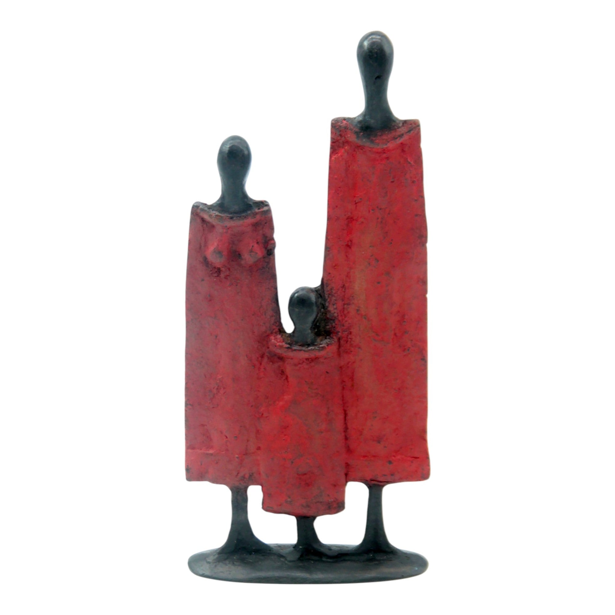 Famille 3 personnages 20 cm rouge n°1 Bronzes d'Afrique