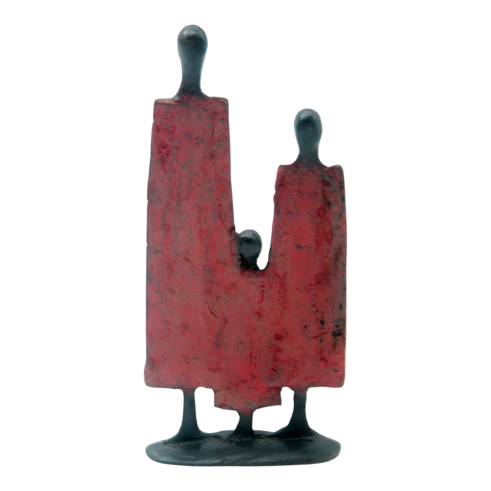 Famille 3 personnages 20 cm rouge n°1 Bronzes d'Afrique