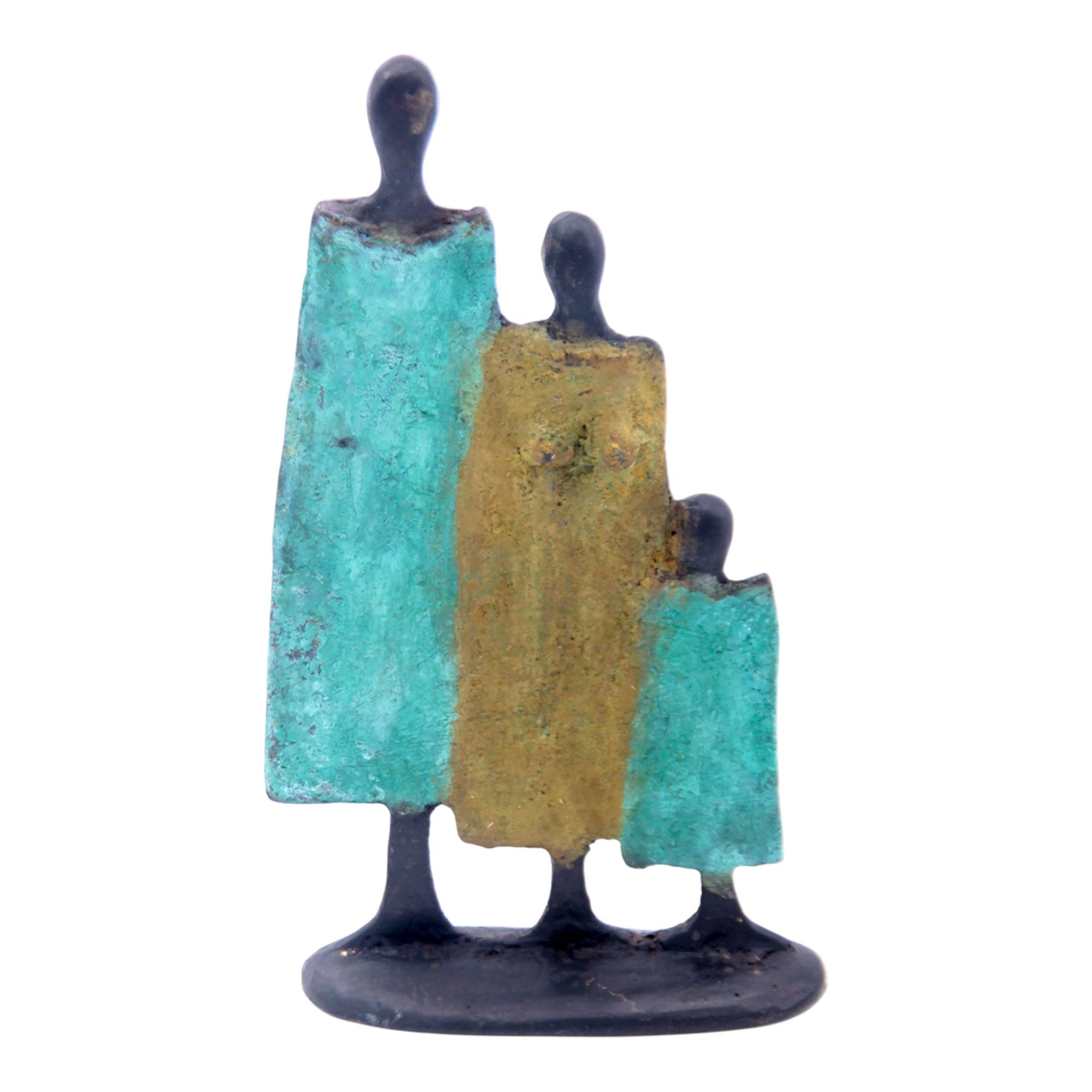 Famille 3 personnages marron & vert n°2 Bronzes d'Afrique