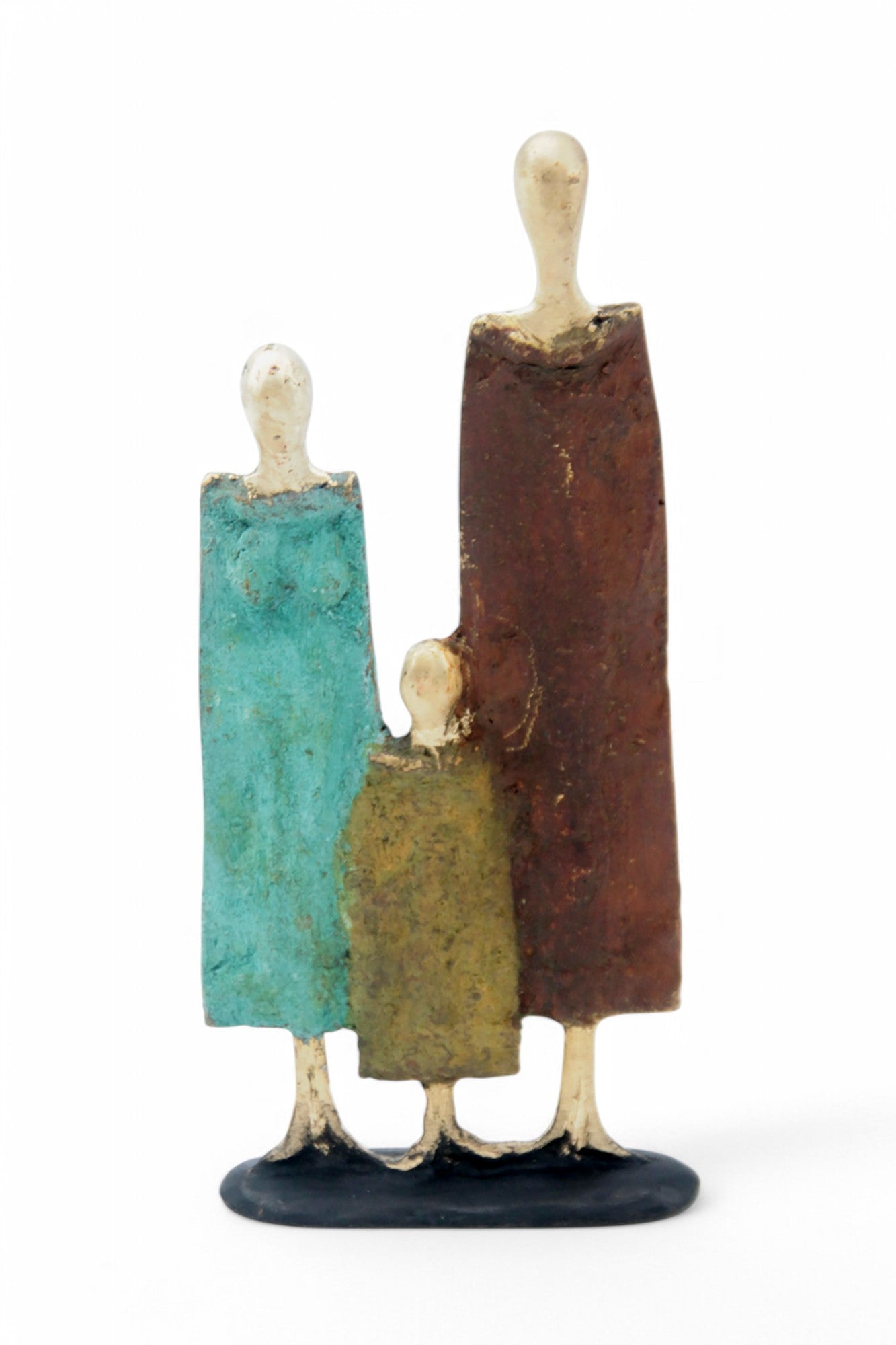 Famille 3 personnages marron &amp; vert n°4 Bronzes d&#39;Afrique