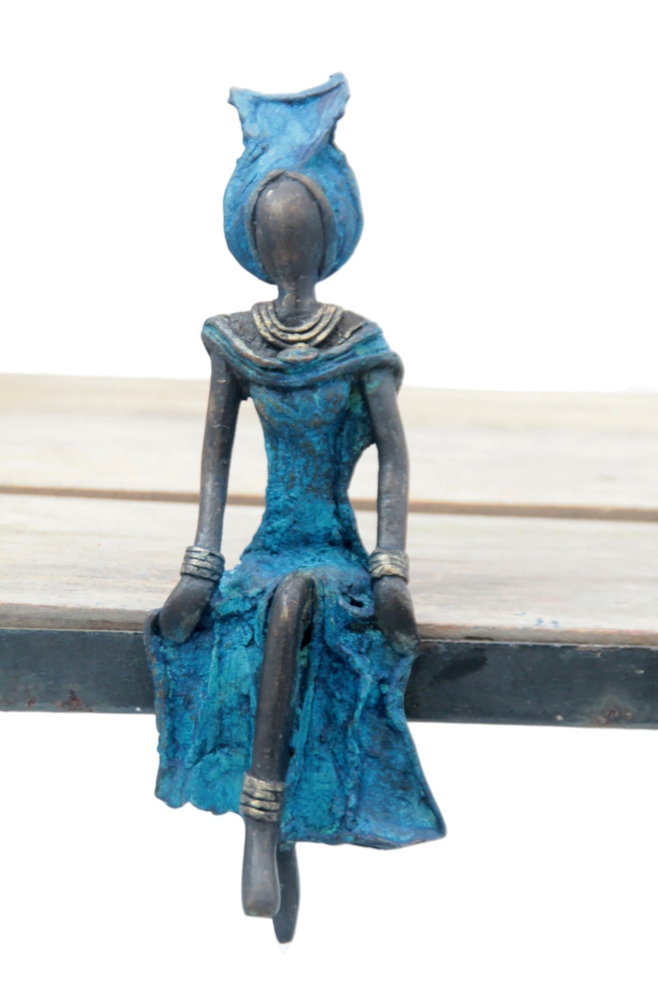 Bronze assis 15 cm bleu n°9 Bronzes d&#39;Afrique