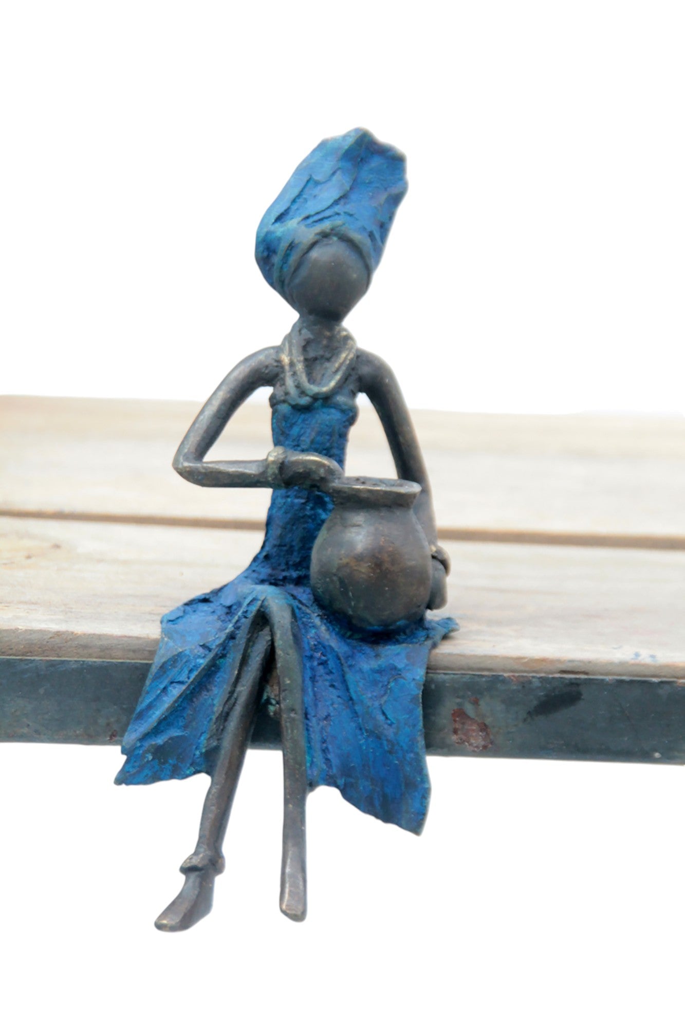 Bronze assis 15 cm bleu n°12 Bronzes d&#39;Afrique