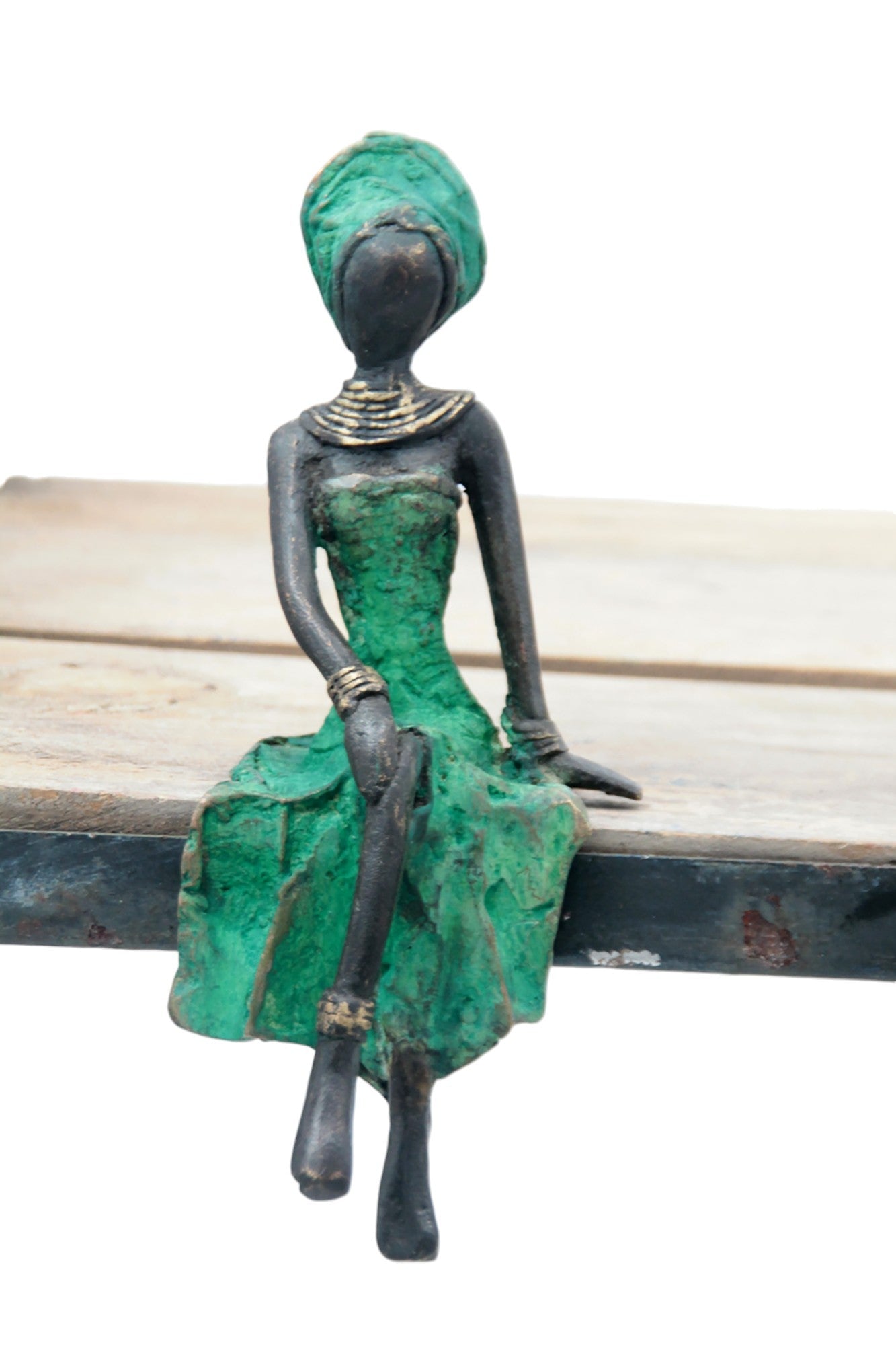 Bronze assis 15 cm vert n°2 Bronzes d&#39;Afrique