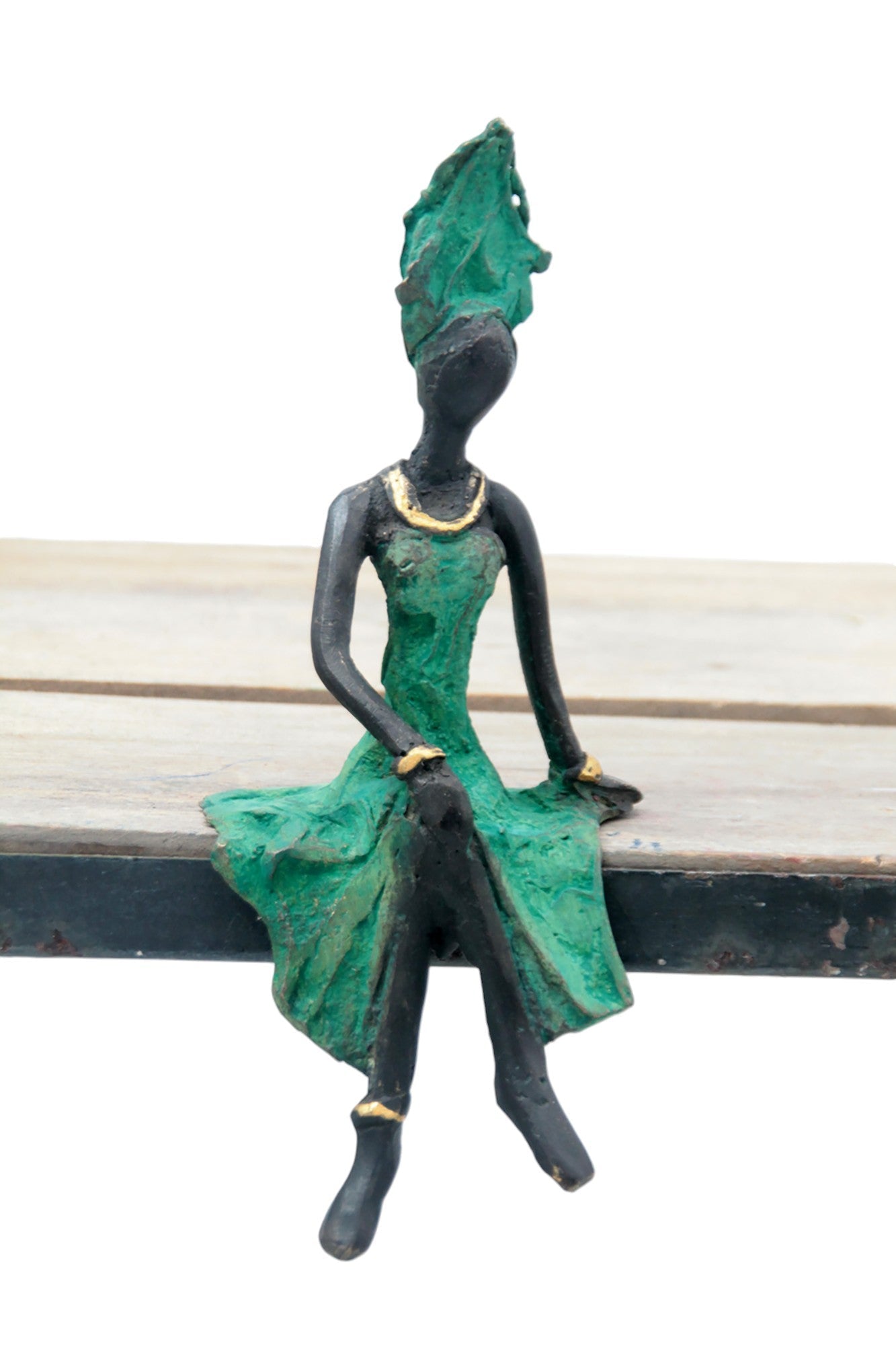 Bronze assis 15 cm vert n°11 Bronzes d&#39;Afrique