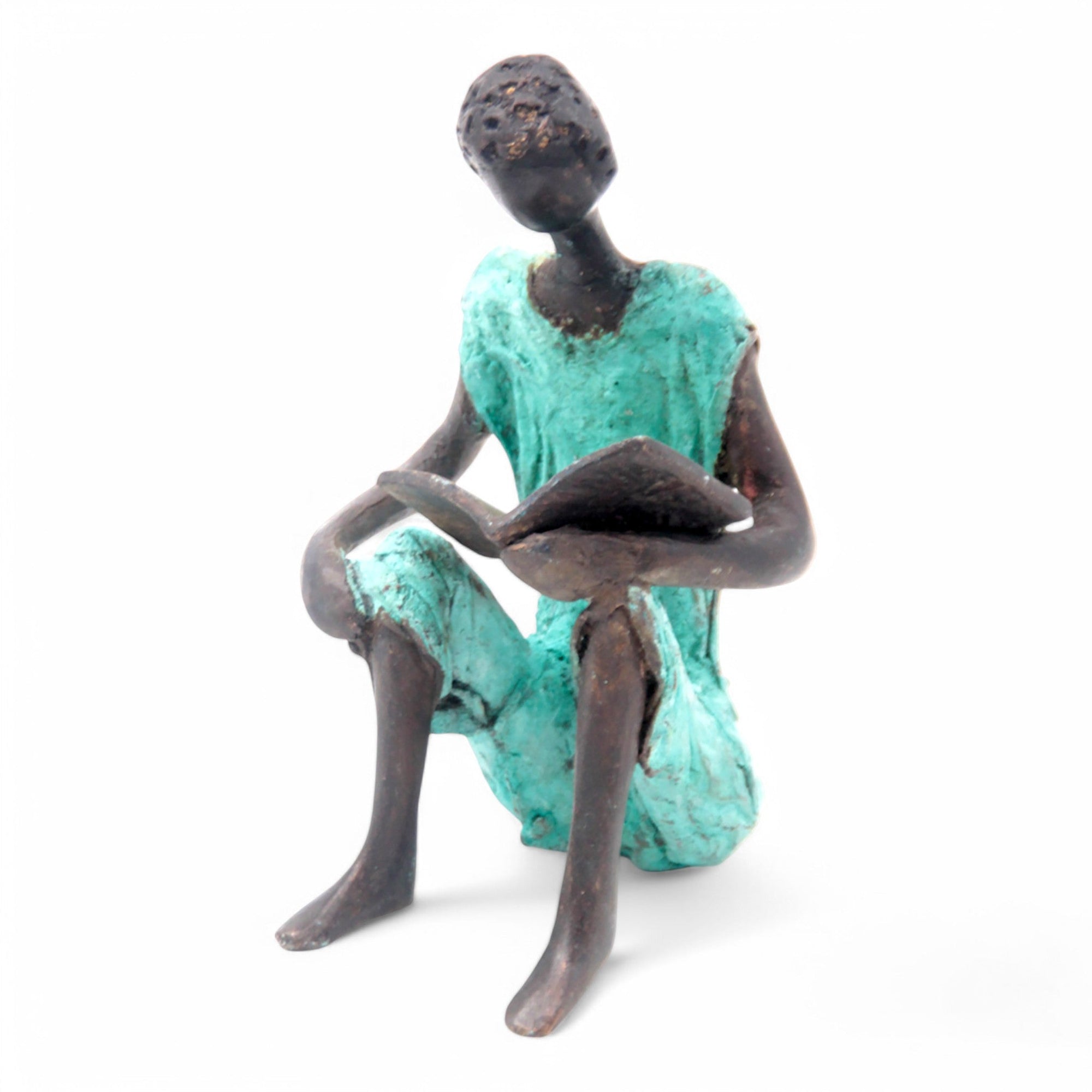 Bronze assis à poser 25 cm turquoise n°10 Bronzes d'Afrique
