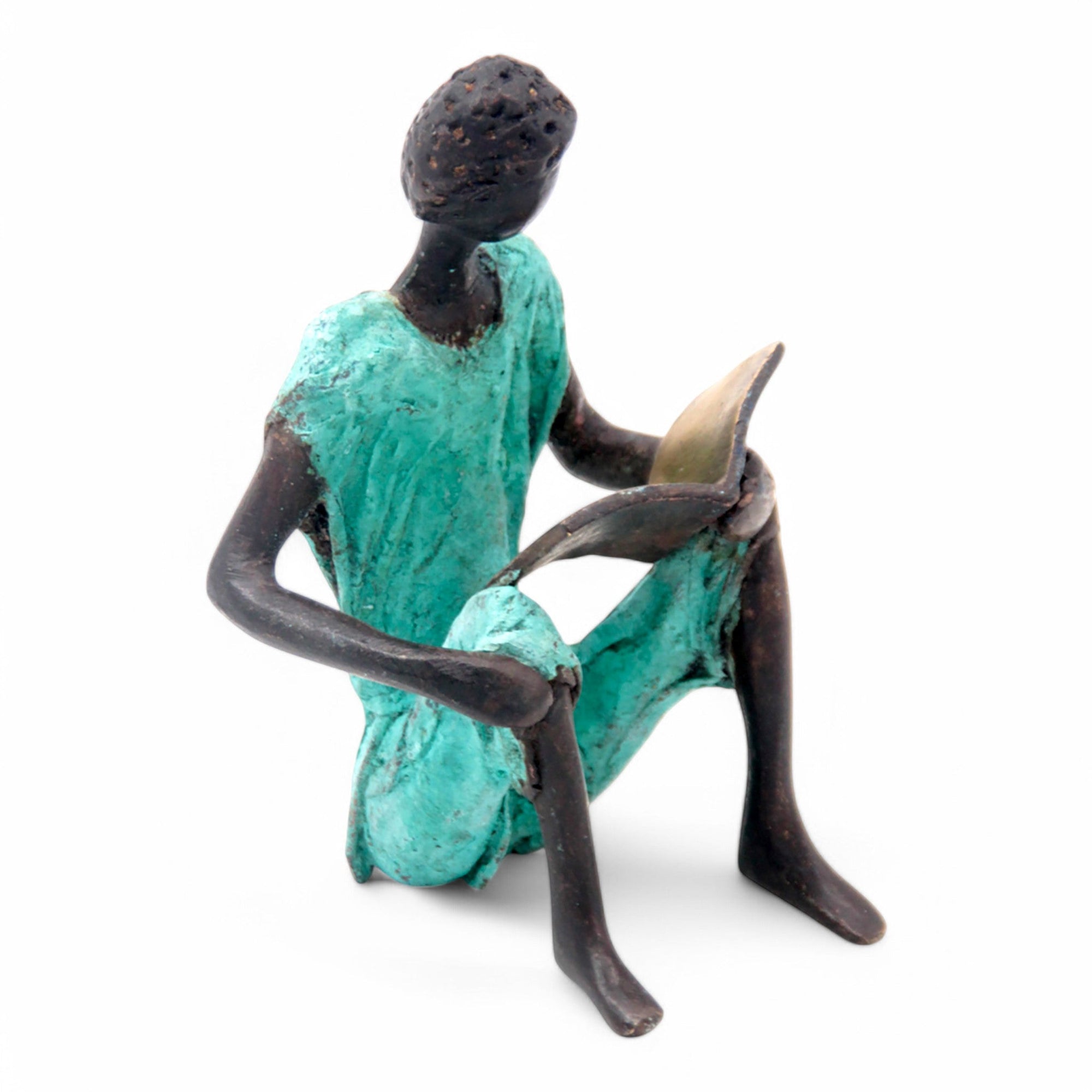 Bronze assis à poser 25 cm turquoise n°10 Bronzes d'Afrique