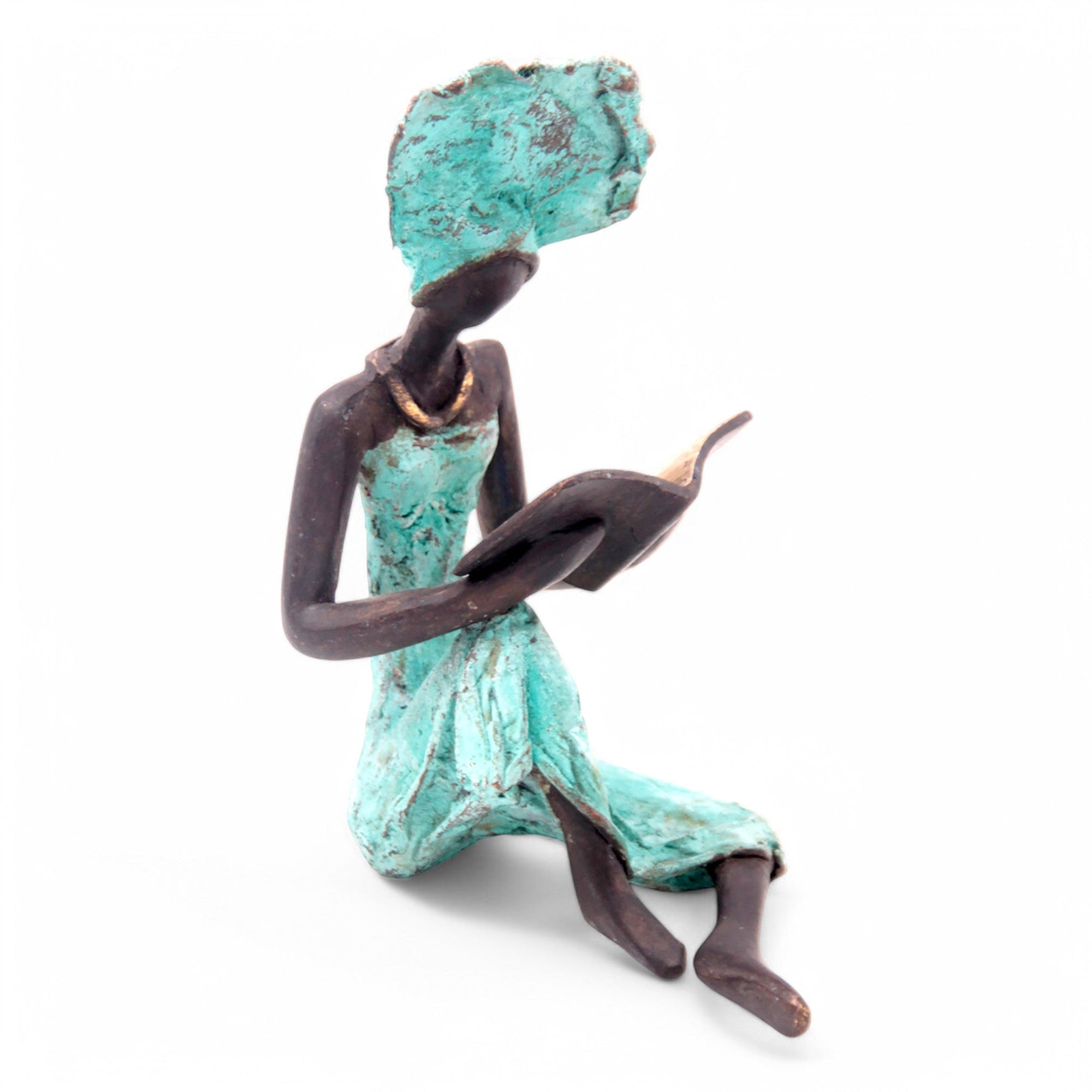 Bronze assis à poser 25 cm turquoise n°11 Bronzes d'Afrique