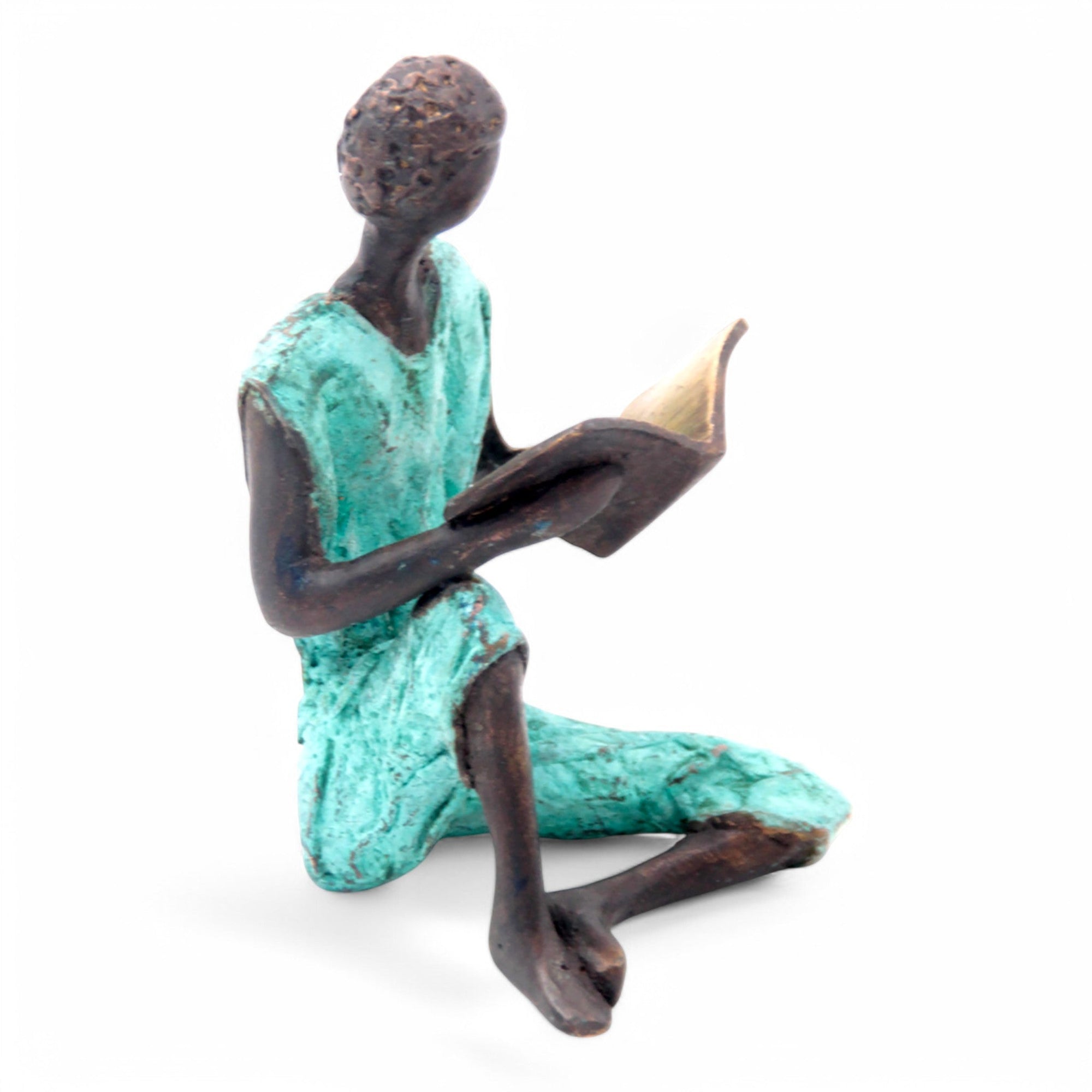 Bronze assis à poser 25 cm turquoise n°12 Bronzes d'Afrique