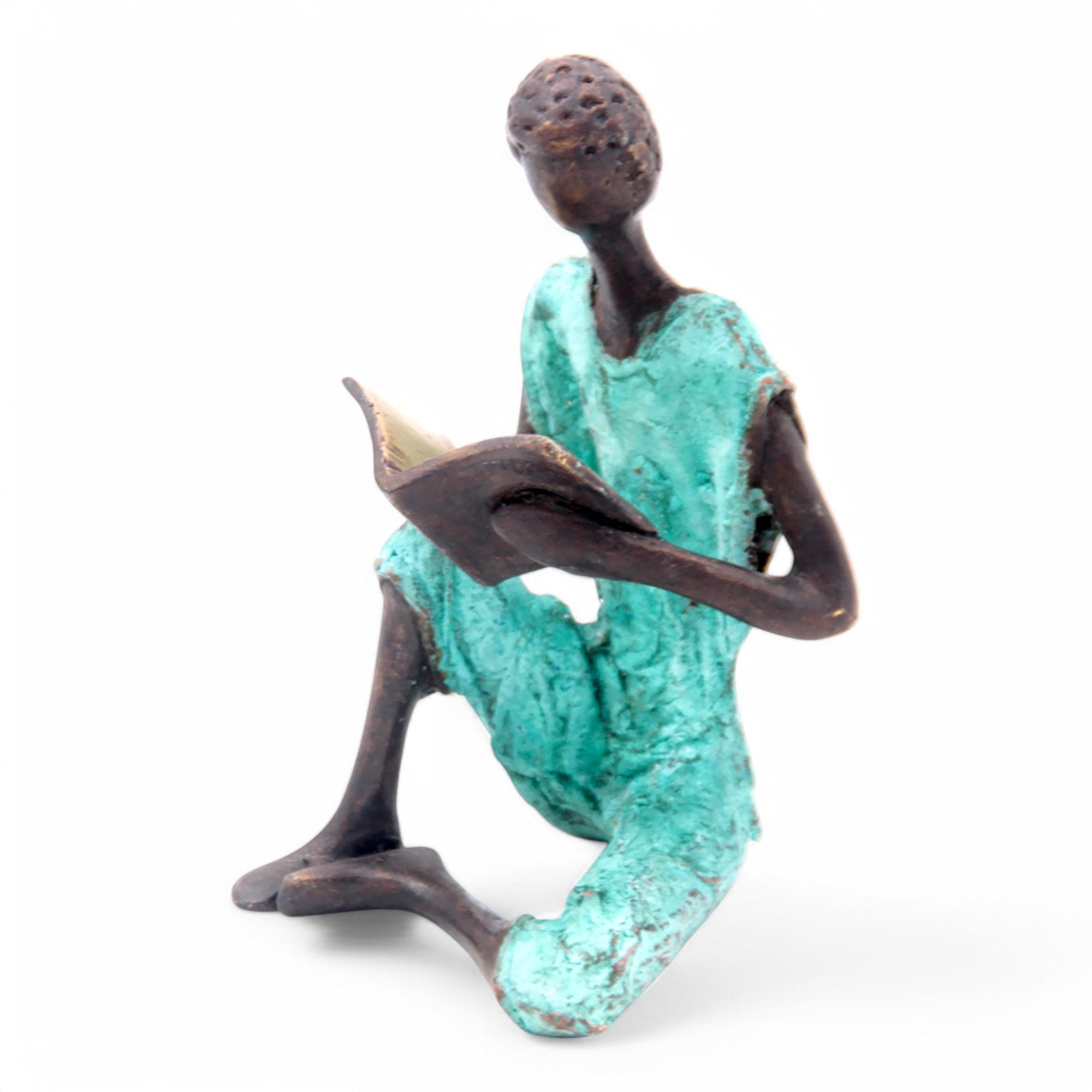 Bronze assis à poser 25 cm turquoise n°12 Bronzes d'Afrique