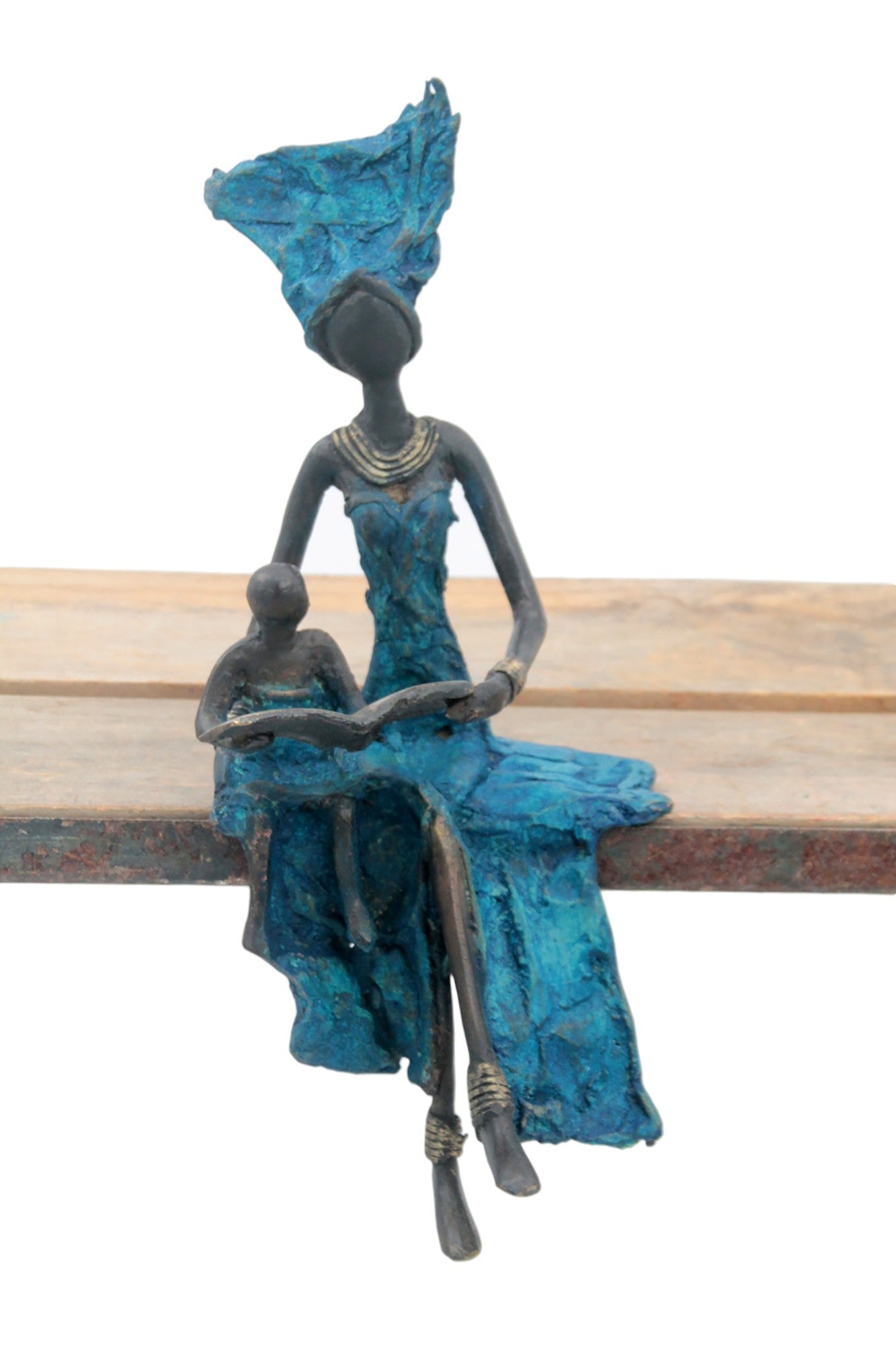 Bronze assis 25 cm bleu n°24 Bronzes d&#39;Afrique