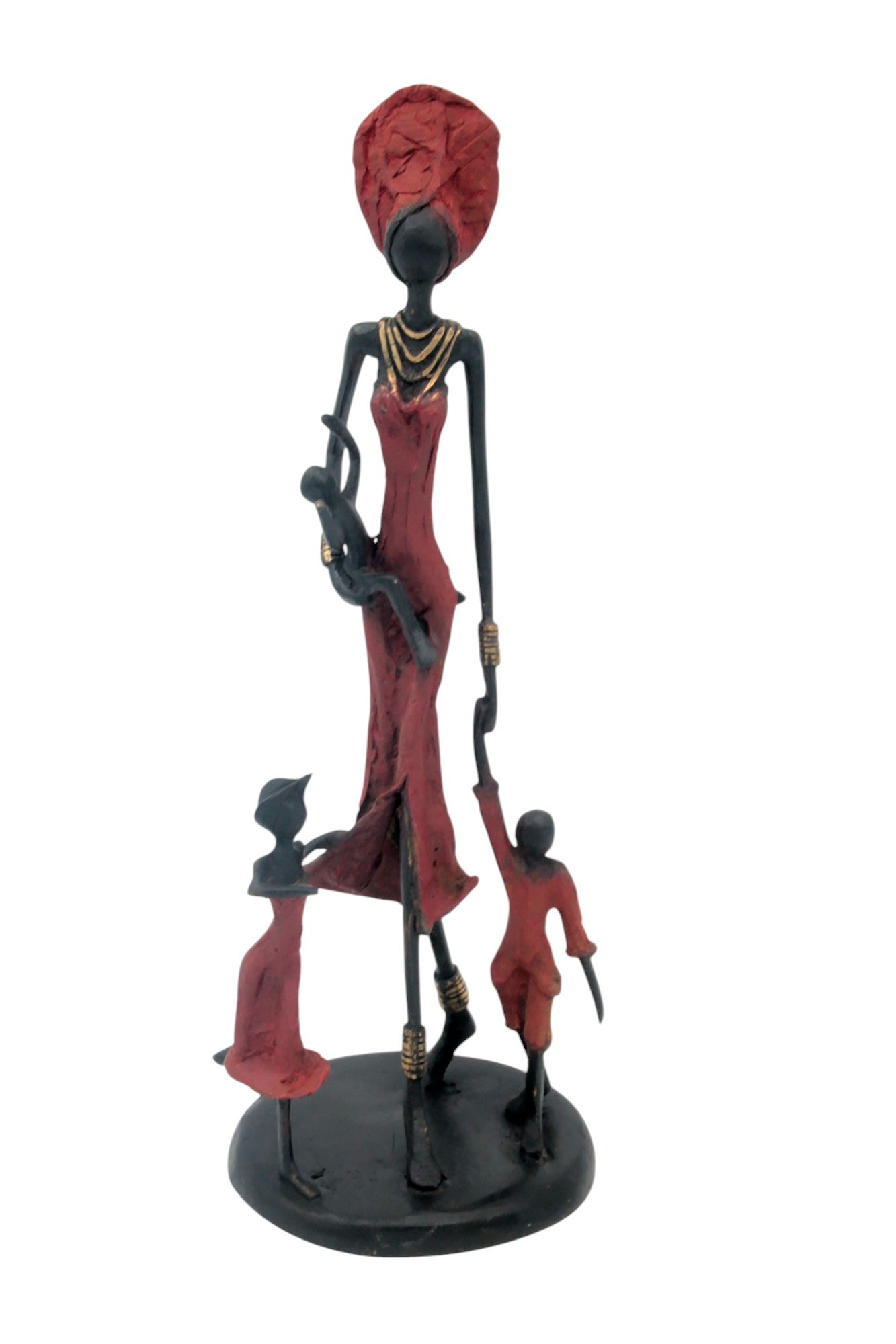 Bronze 3 enfants 35 cm rouge Bronzes d&#39;Afrique