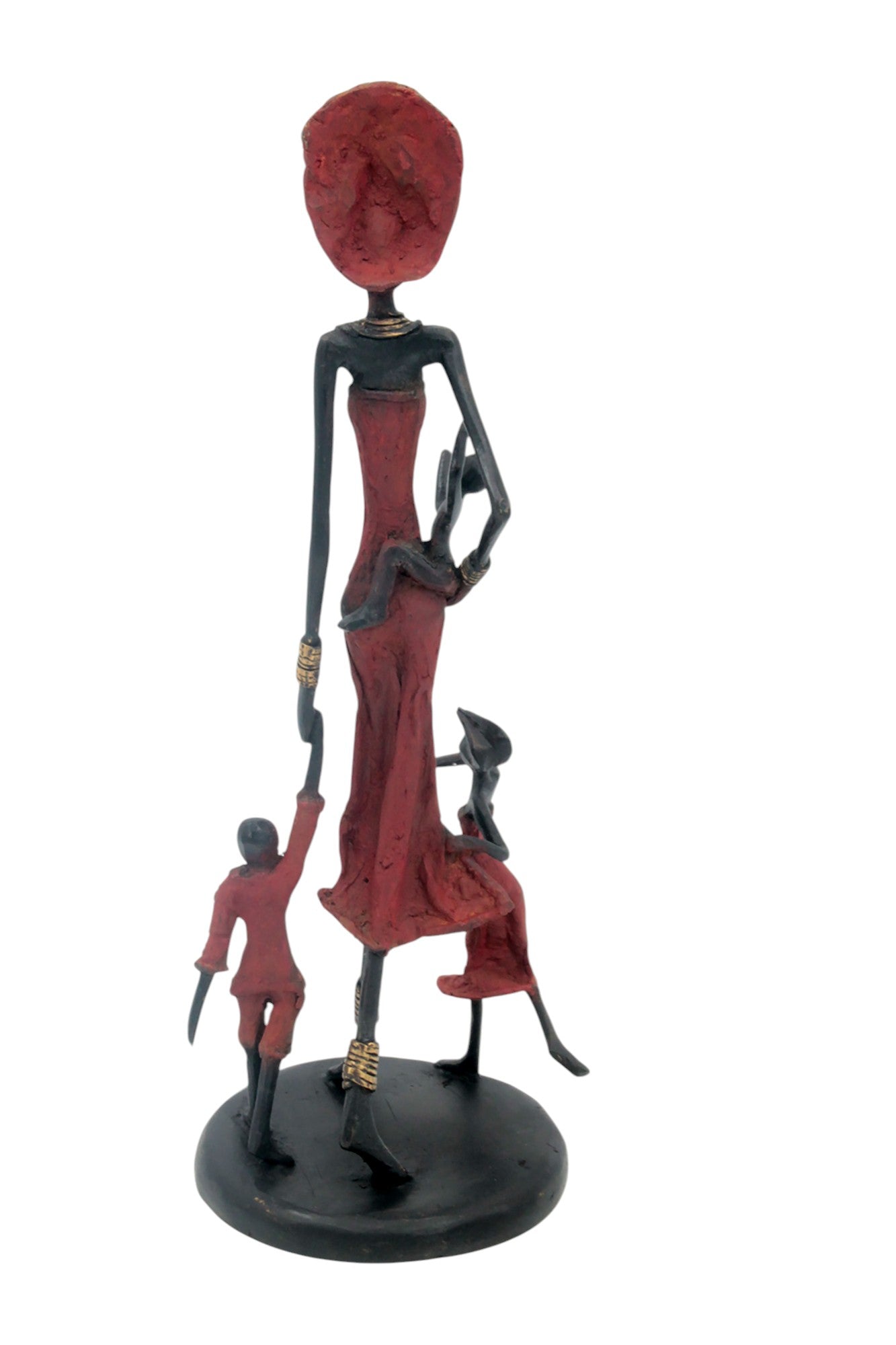 Bronze 3 enfants 35 cm rouge Bronzes d&#39;Afrique