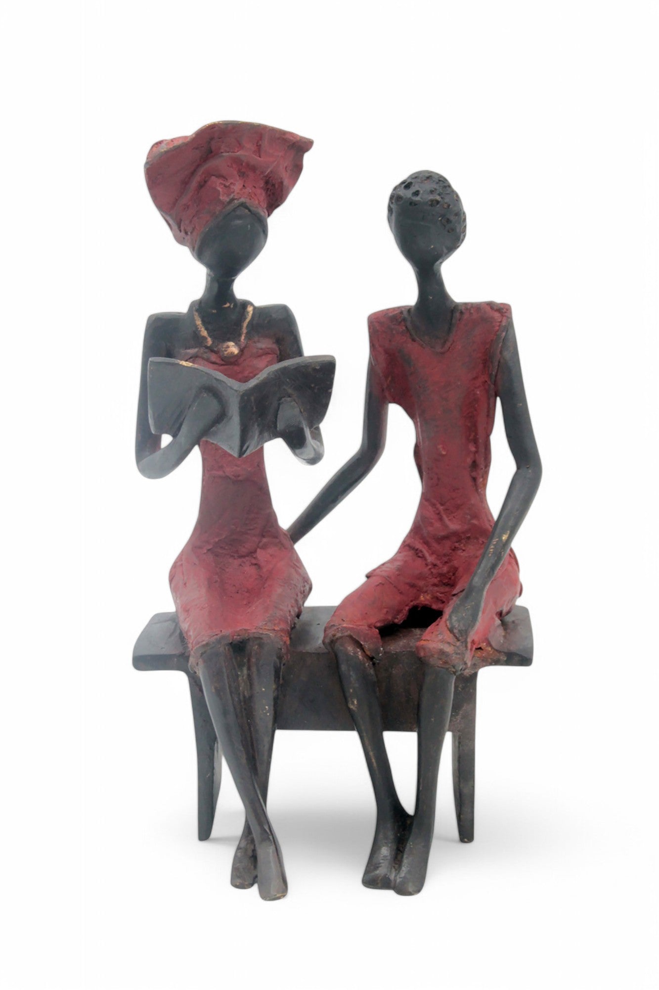 Bronze couple assis 20 cm rouge n°1 Bronzes d'Afrique