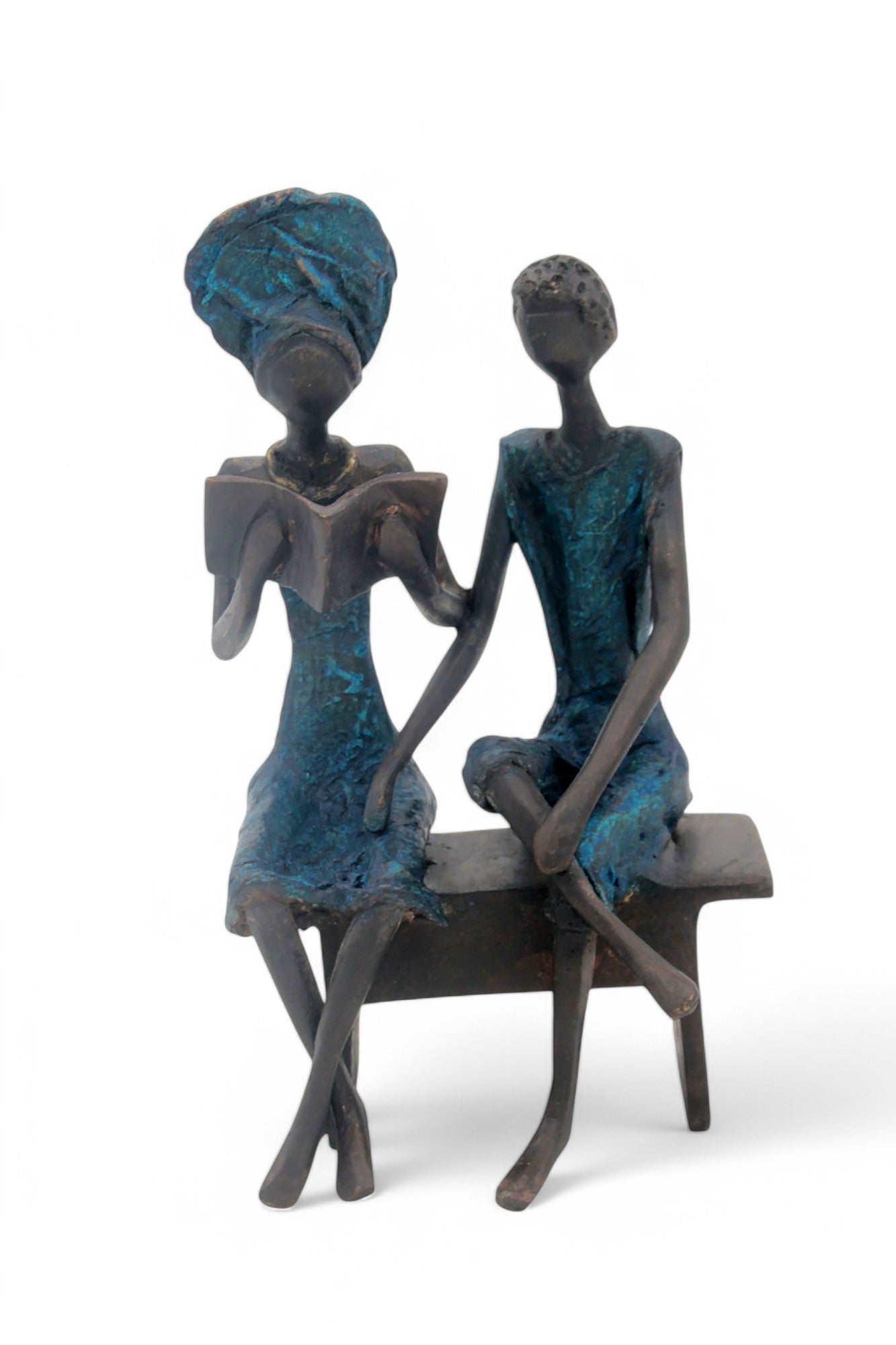 Bronze couple assis 20 cm bleu n°1 Bronzes d'Afrique
