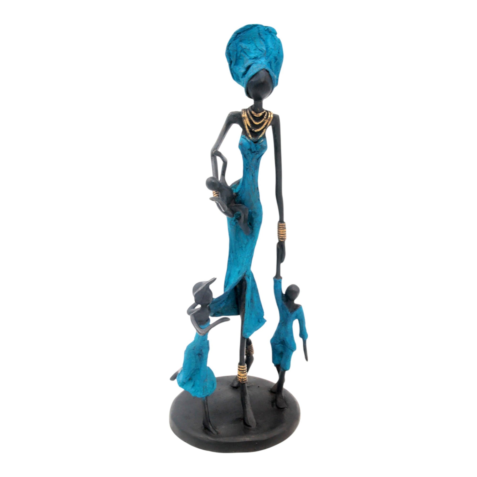 Bronze 3 enfants 35 cm bleu Bronzes d'Afrique
