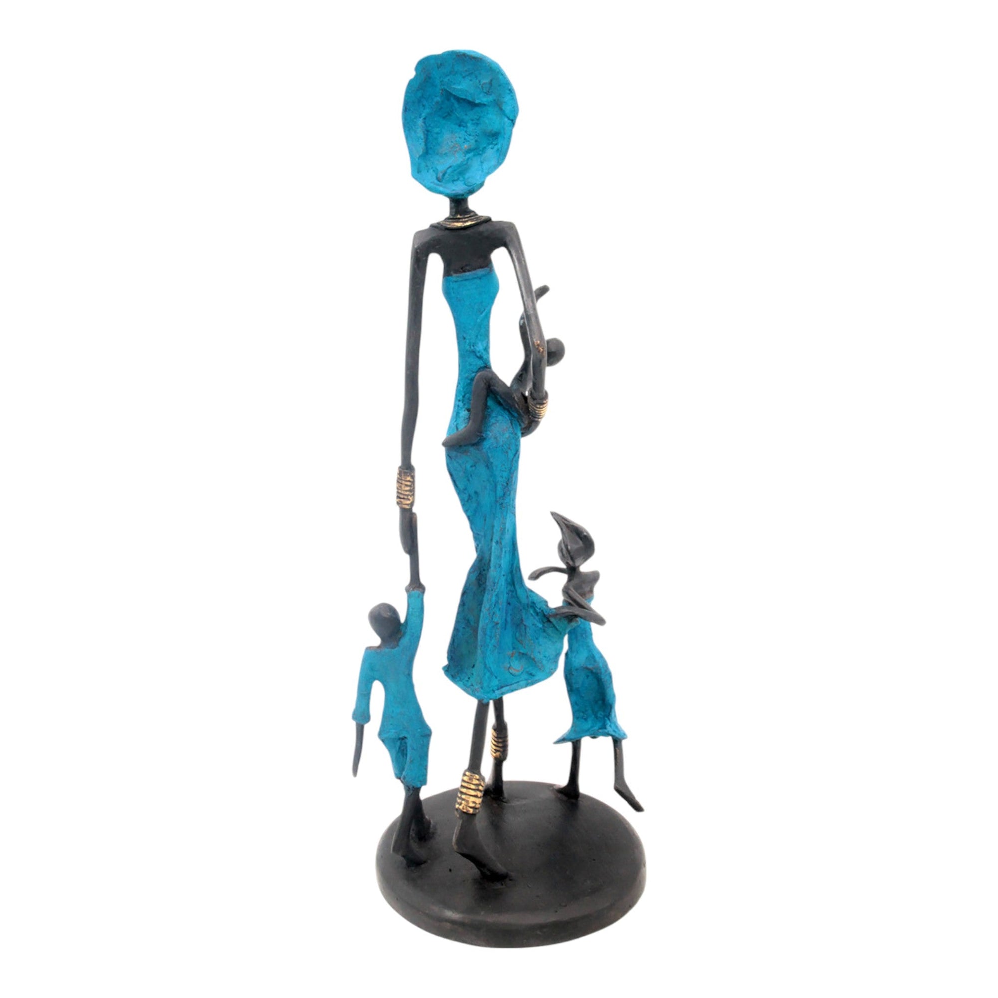 Bronze 3 enfants 35 cm bleu Bronzes d'Afrique