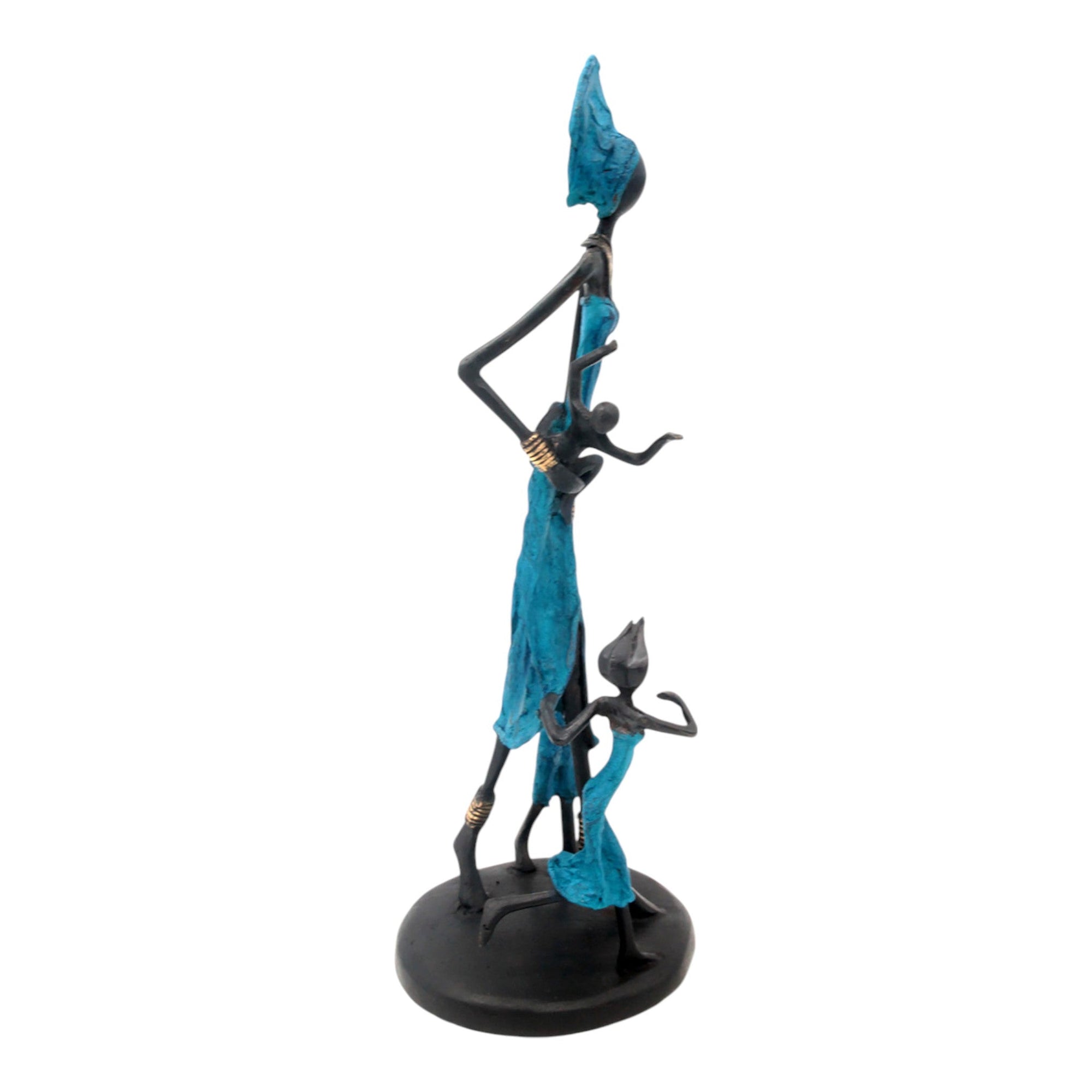 Bronze 3 enfants 35 cm bleu Bronzes d'Afrique